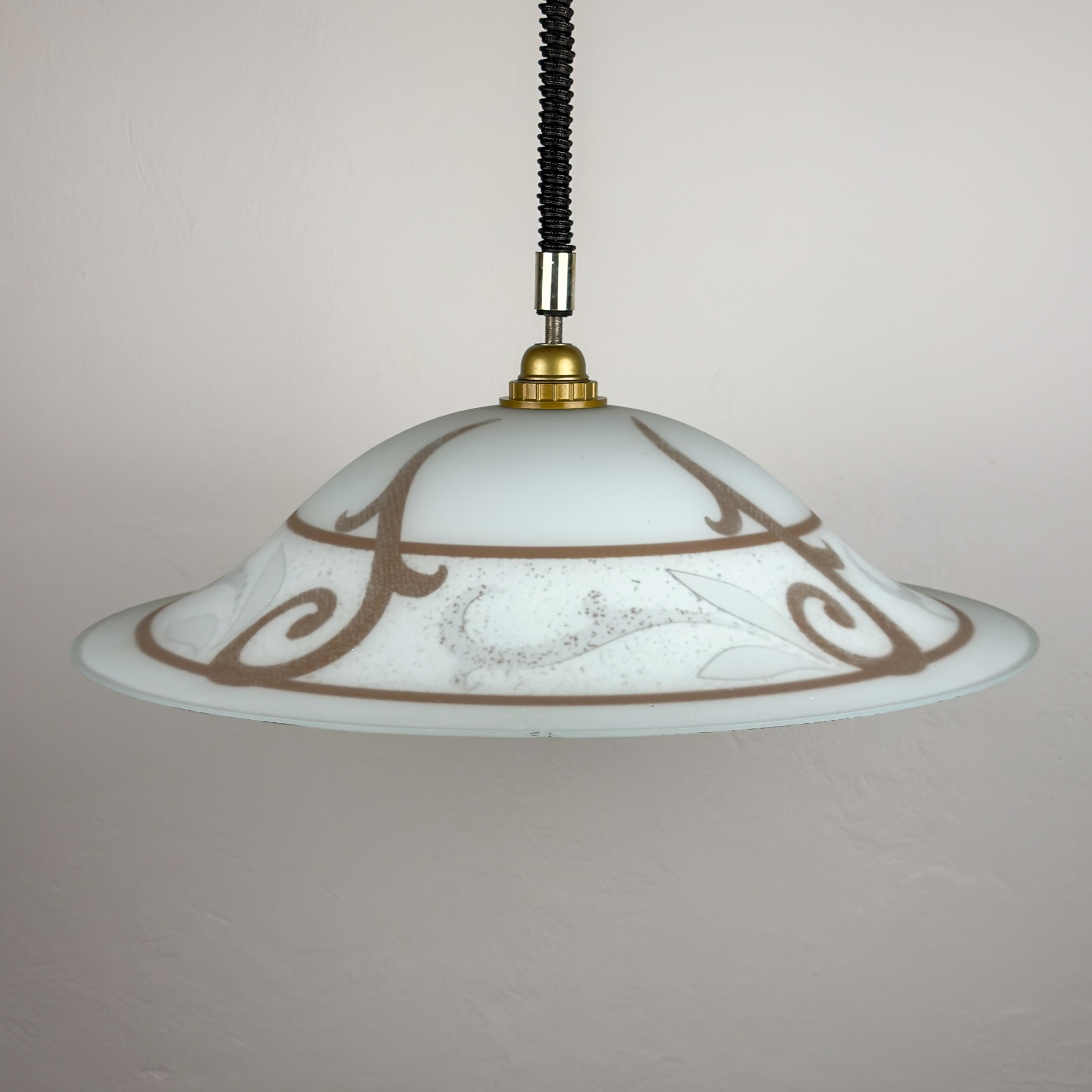 Vintage Glass Pendant Lamp, Italy 1970s, Retro Kitchen Decor, Farmhouse Cottage Style