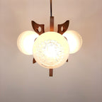 Retro Wood & Glass Chandelier: 70s Geometric Pendant Lamp