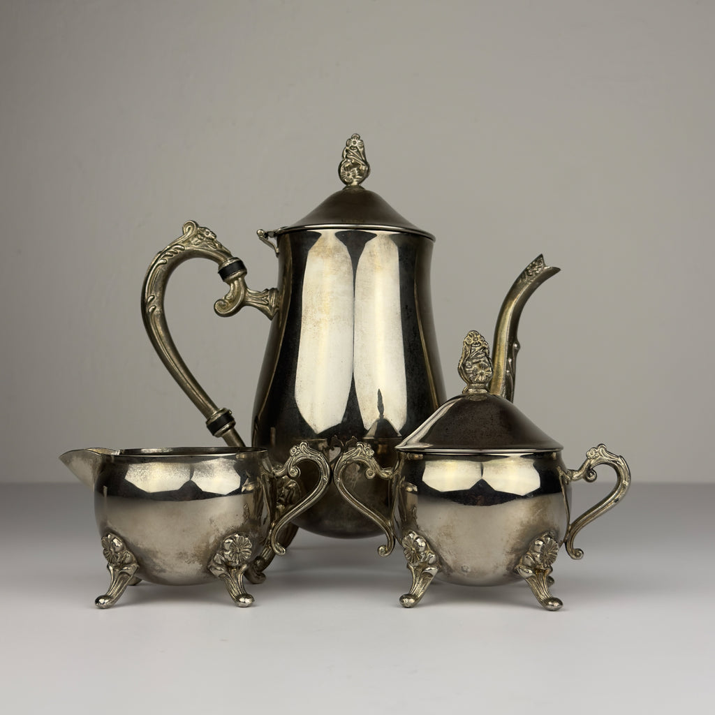 Vintage Metal Coffee or Tea Set of 3, Italy 1980s