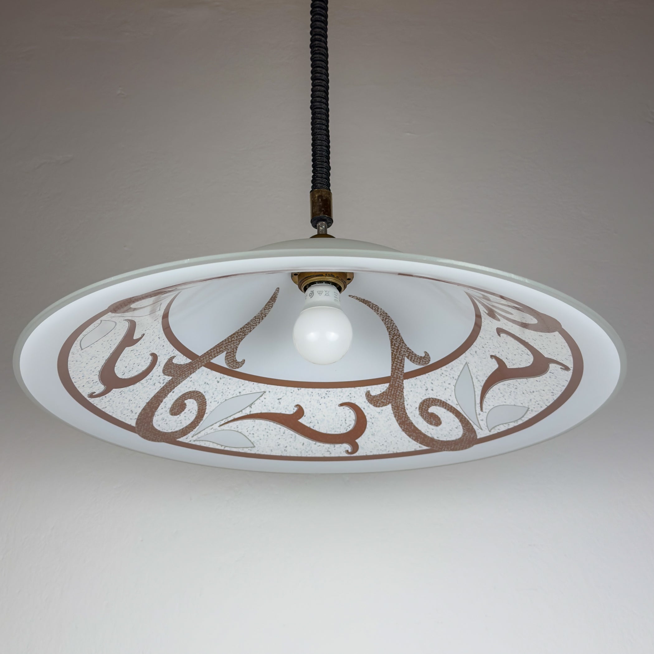 Vintage Glass Pendant Lamp, Italy 1970s, Retro Kitchen Decor, Farmhouse Cottage Style