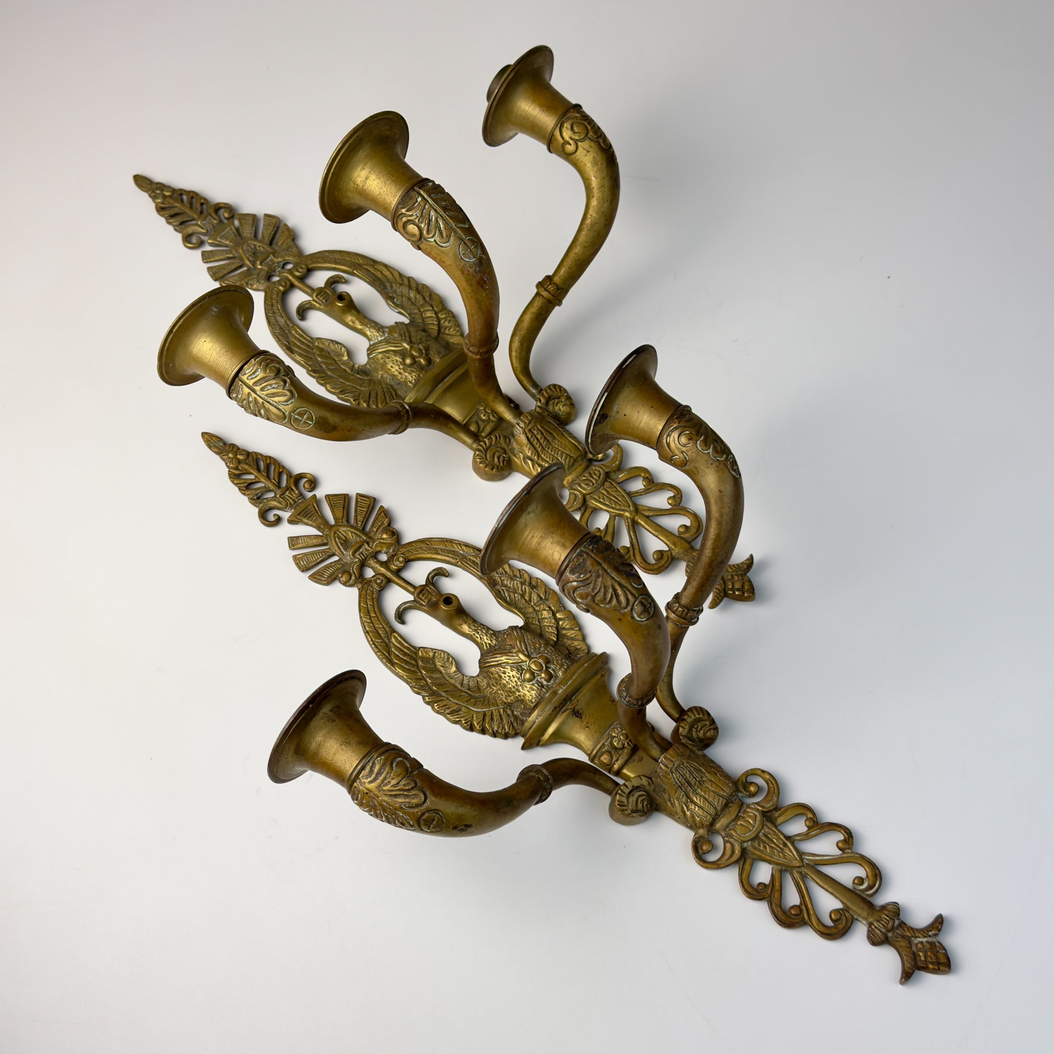 Antique Empire Bronze Wall Candle Sconces, Italy, Early 20th Century, Set of 2