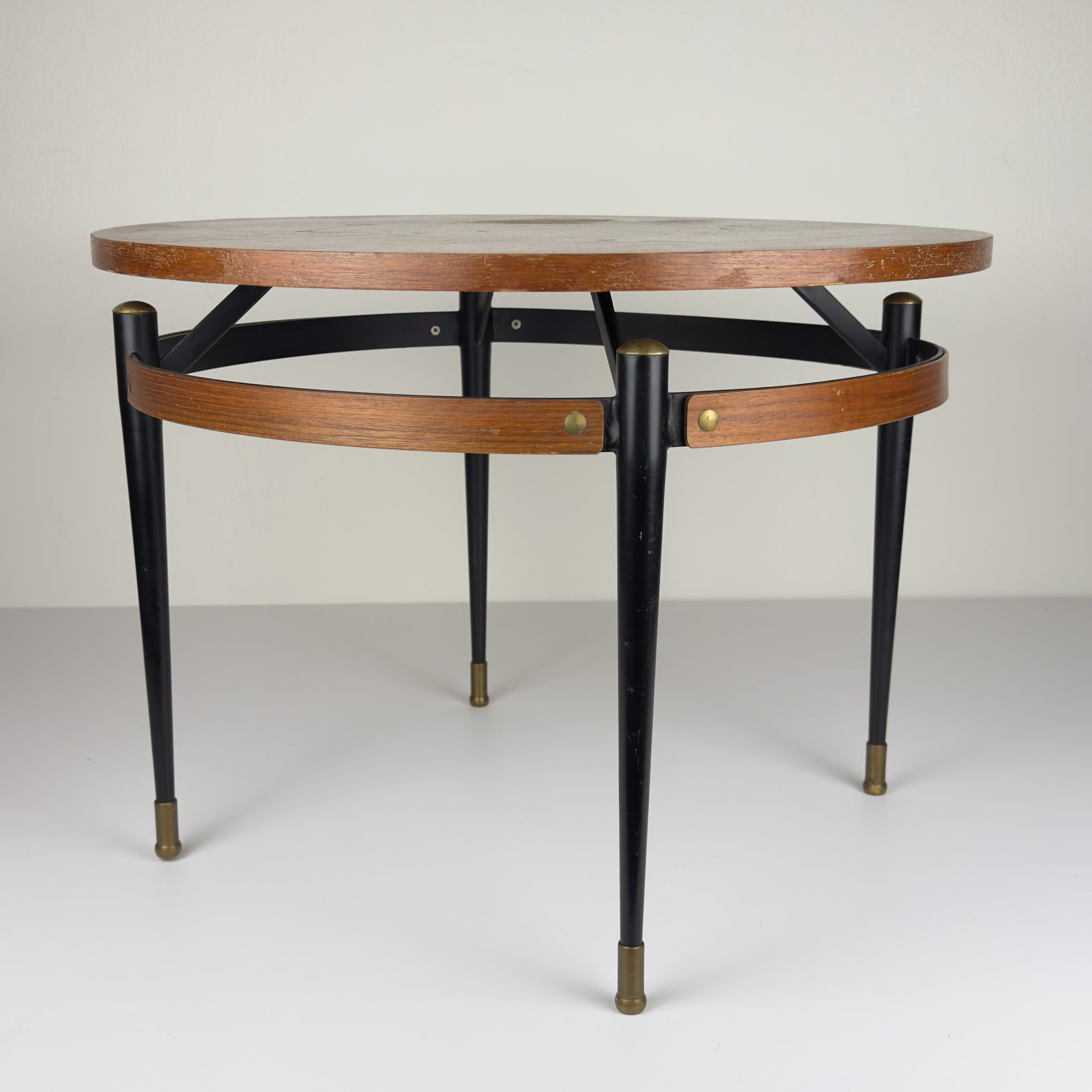 Vintage Italian Metal & Teak Wood Coffee Table by Silvio Cavatorta, 1950s