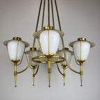 Vintage brass chandelier by Maison Arlus, Art Deco style, France 1950s