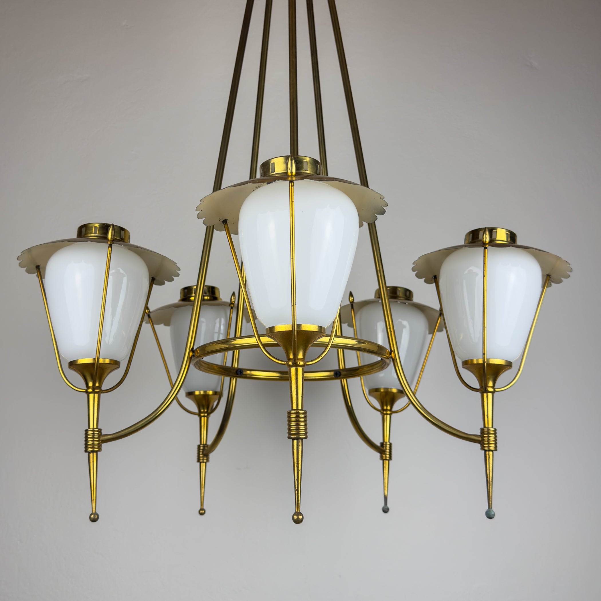 Vintage brass chandelier by Maison Arlus, Art Deco style, France 1950s
