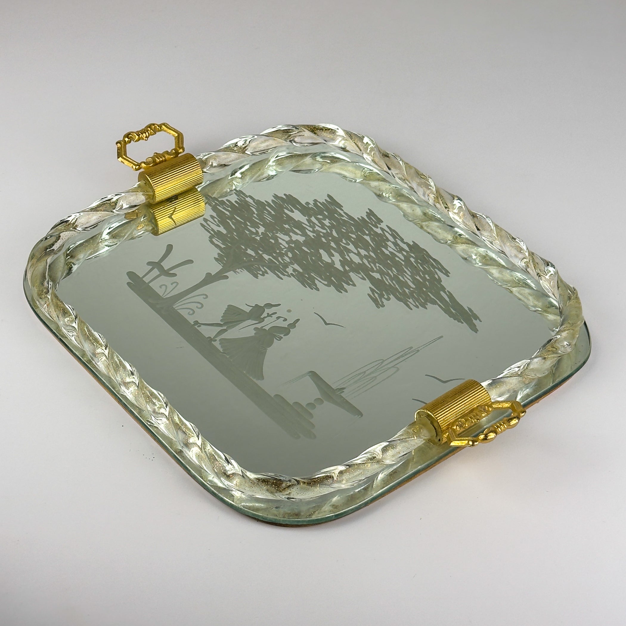 Vintage Venetian Murano glass Mirror Tray, Italy 1950s