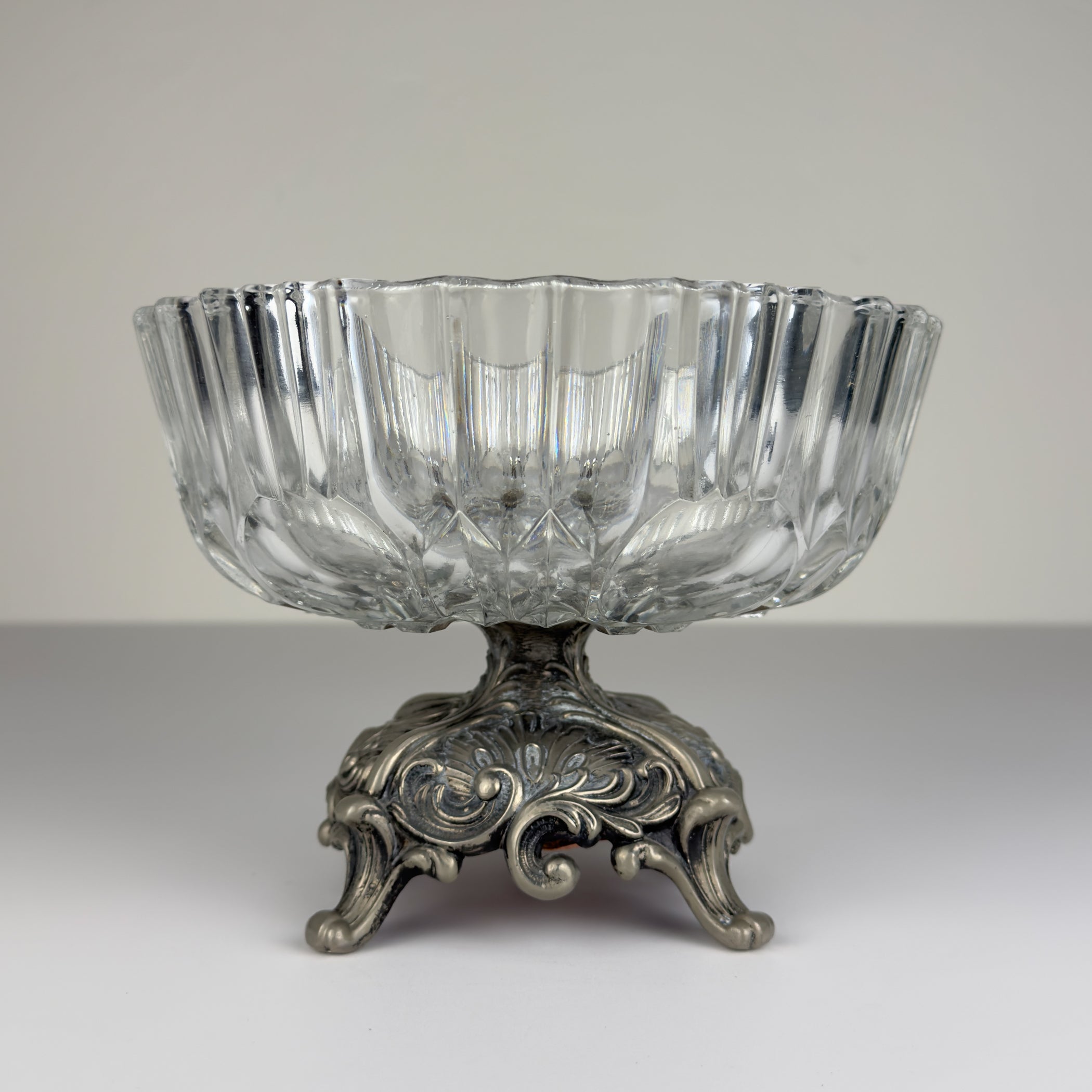 Vintage crystal glass bowl with metal base by Fadalti, Italy 1960s