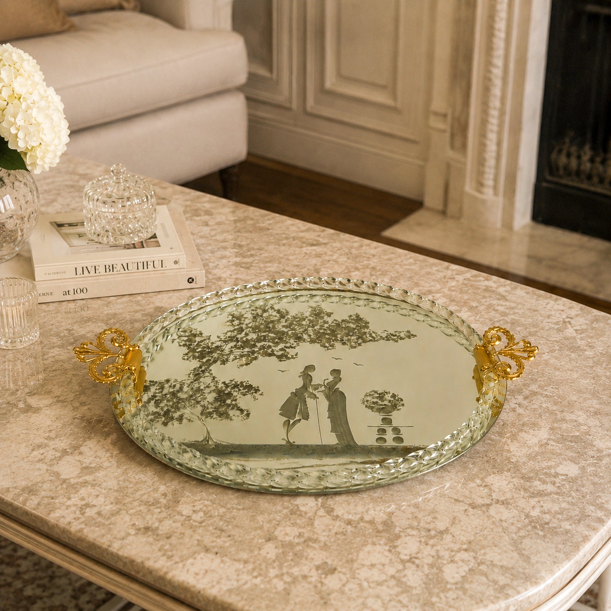 Vintage Venetian glass Mirror Tray, Italy 1950s