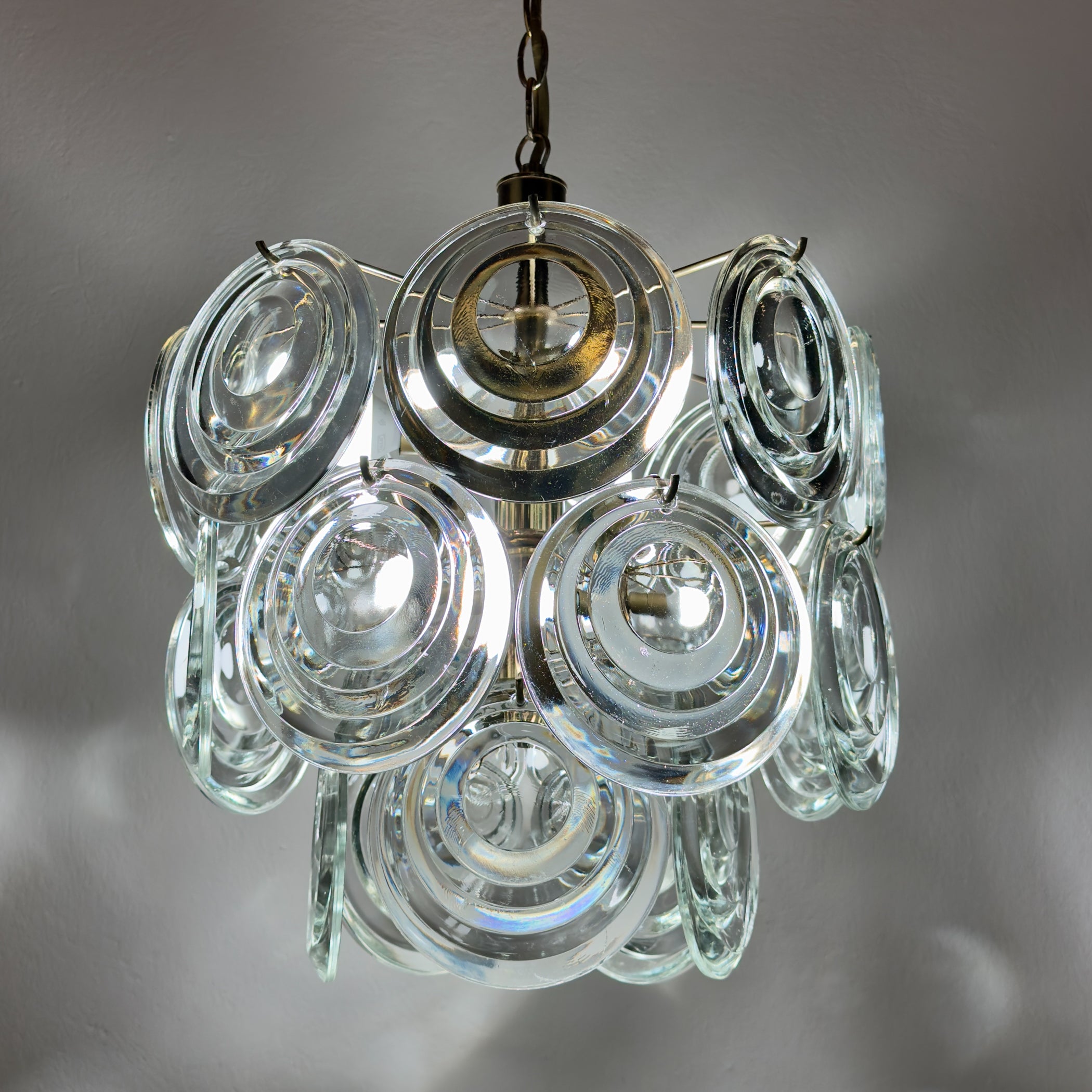 Vintage glass disc chandelier, Italy 1970s