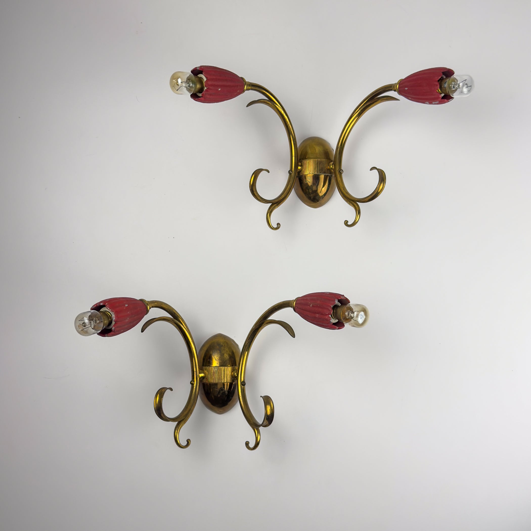 Vintage Red Brass Wall Sconces - Italian Home Decor - Italy,1950s, Set of 2