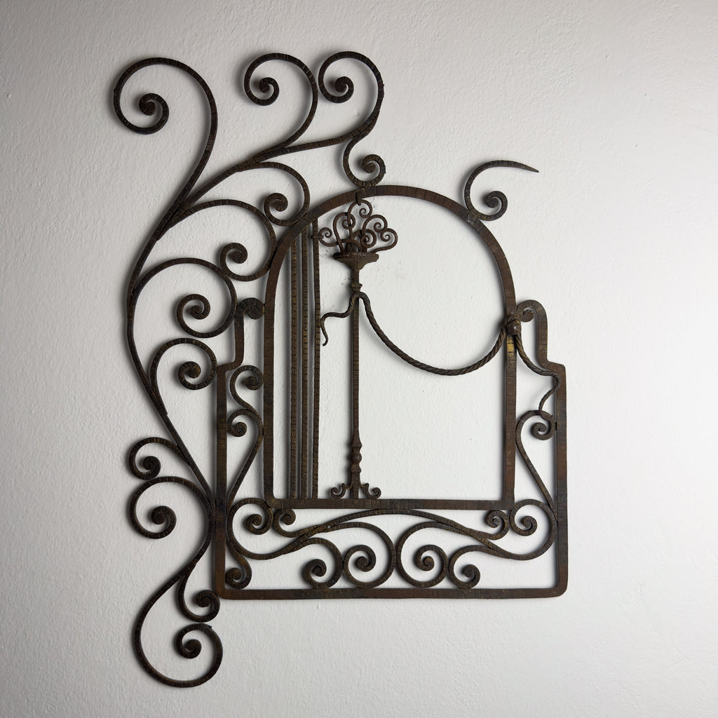 Antique wall decorative panel of wrought iron, Italy 1920s