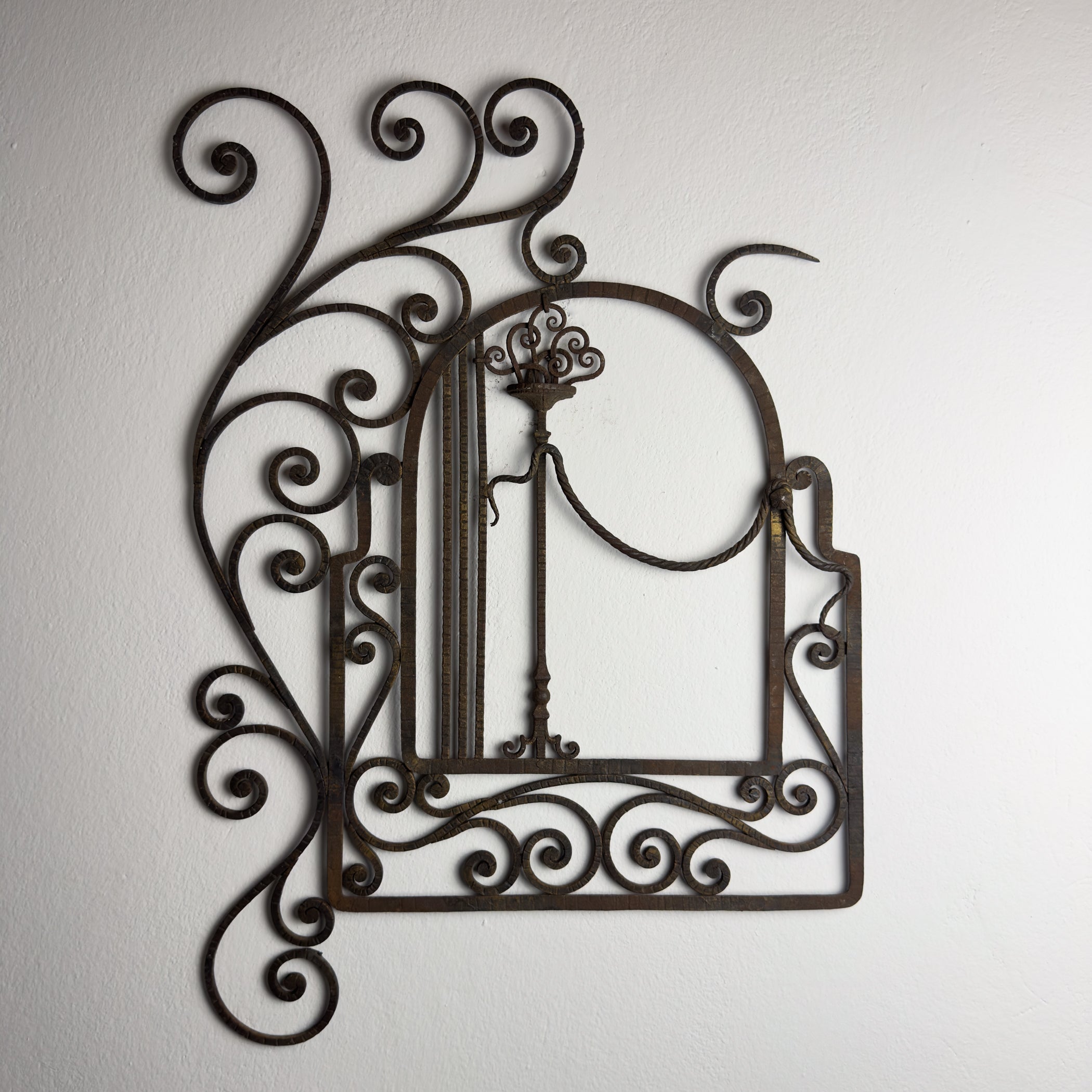 Antique wall decorative panel of wrought iron, Italy 1920s