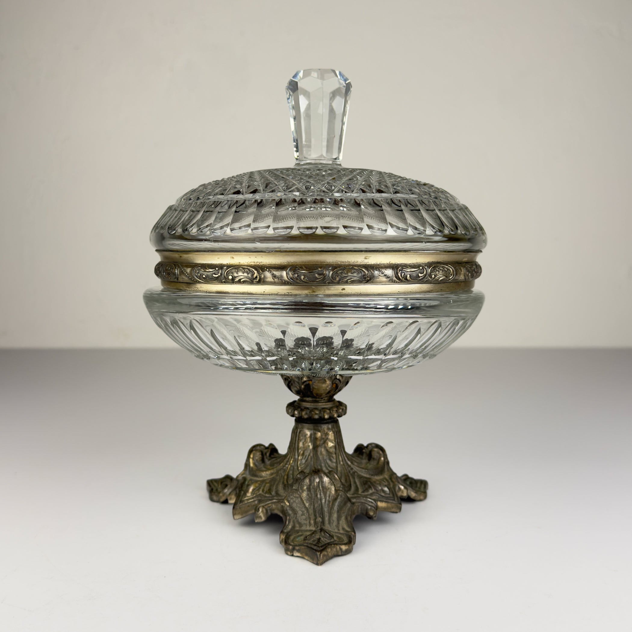 Antique glass bowl with bronze base, Italy 1920s