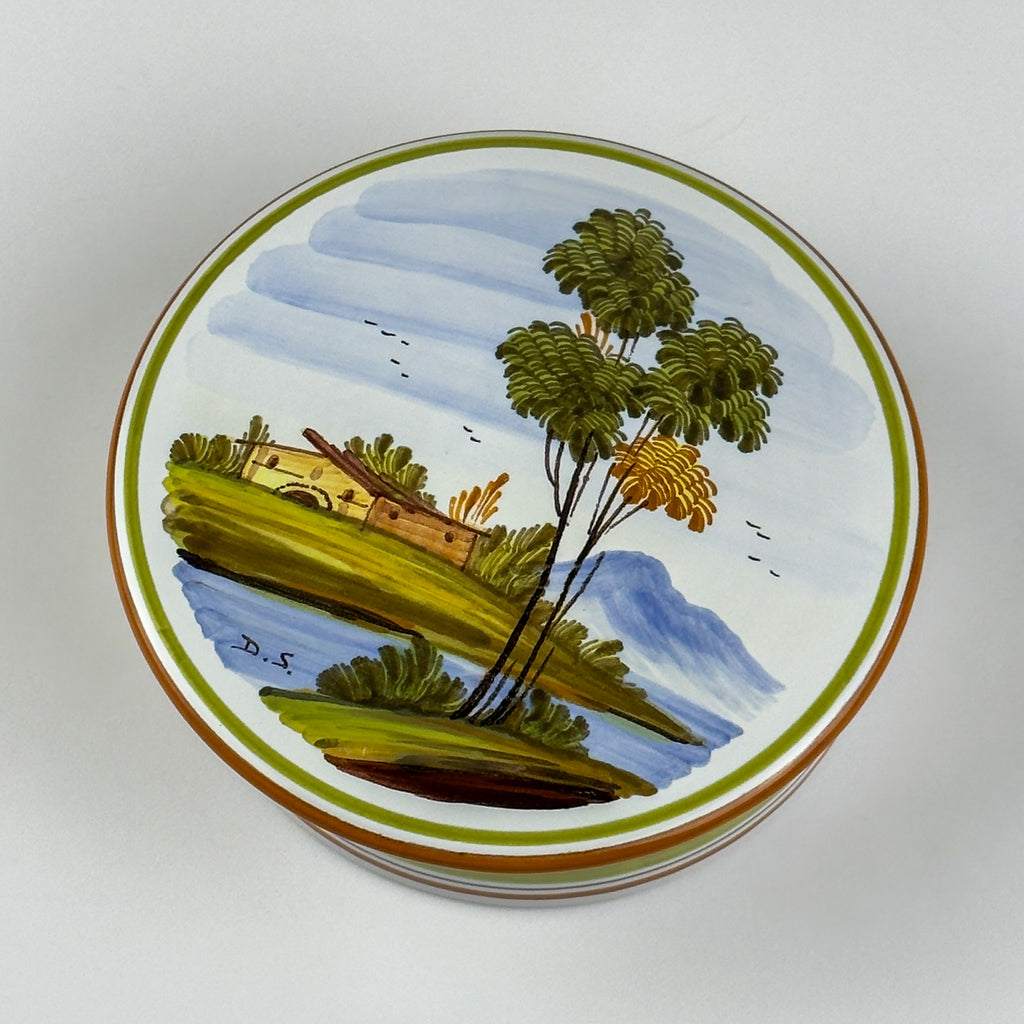 Vintage hand painted round trinket box by manufacture Di Stefano, Italy, late 20th Century