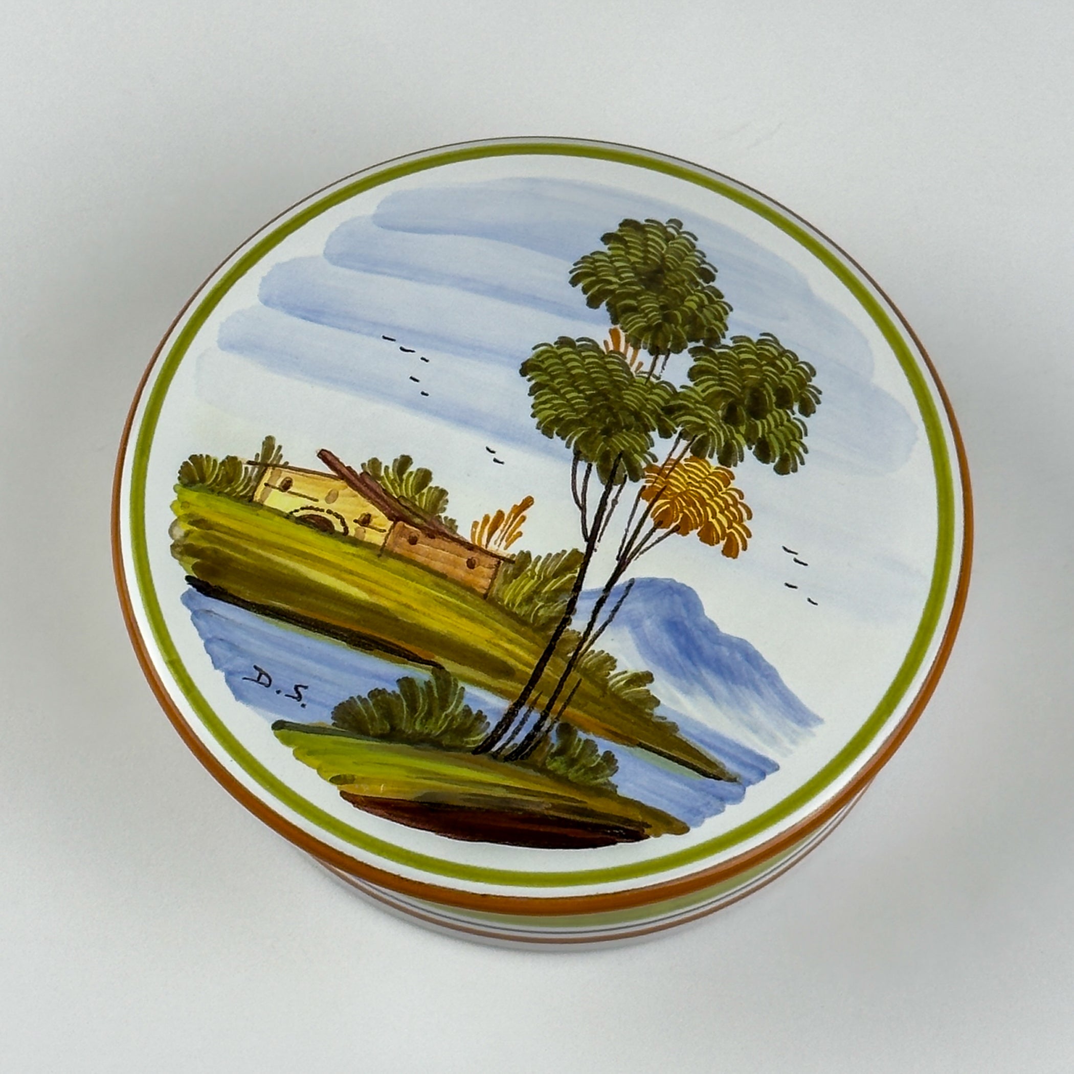 Vintage hand painted round trinket box by manufacture Di Stefano, Italy, late 20th Century