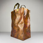 Vintage Copper Magazine Rack "Shopper Bag" with Brass Handles, Italy 1970s