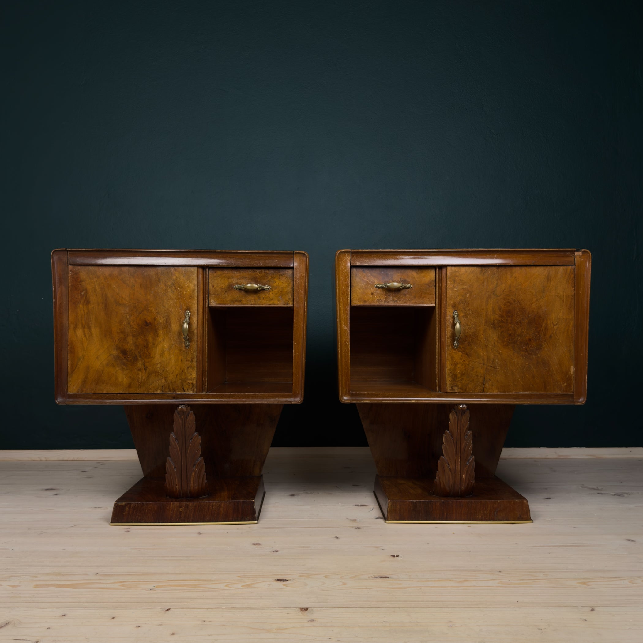 Vintage wood nightstands, Italy 1950s, Set of 2