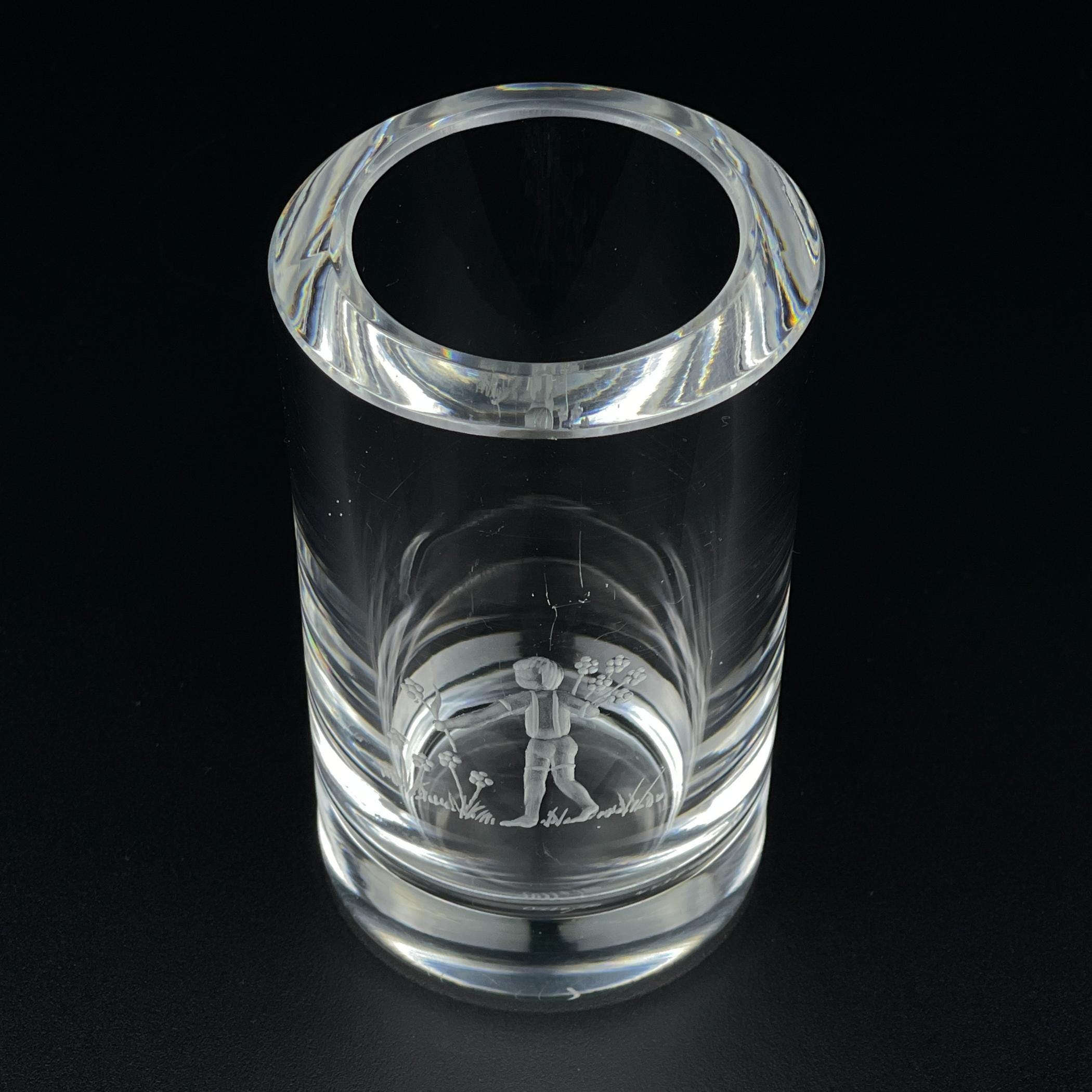 Orrefors Crystal Bud Vase with Etched, Sweden, 1950-60s, Vintage home decor