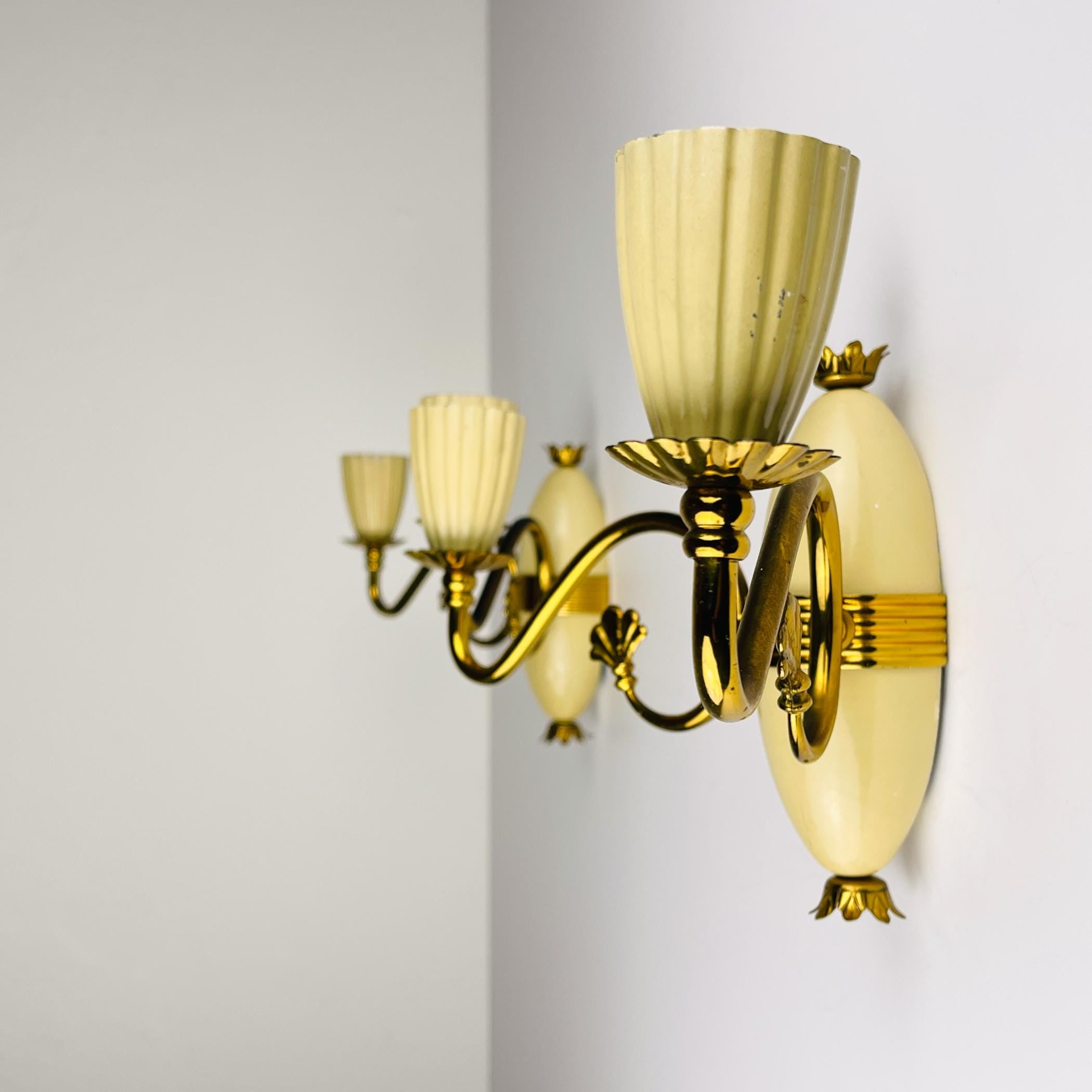 Vintage Brass Wall Sconces - Italian 1950s Home Decor - Set of 3