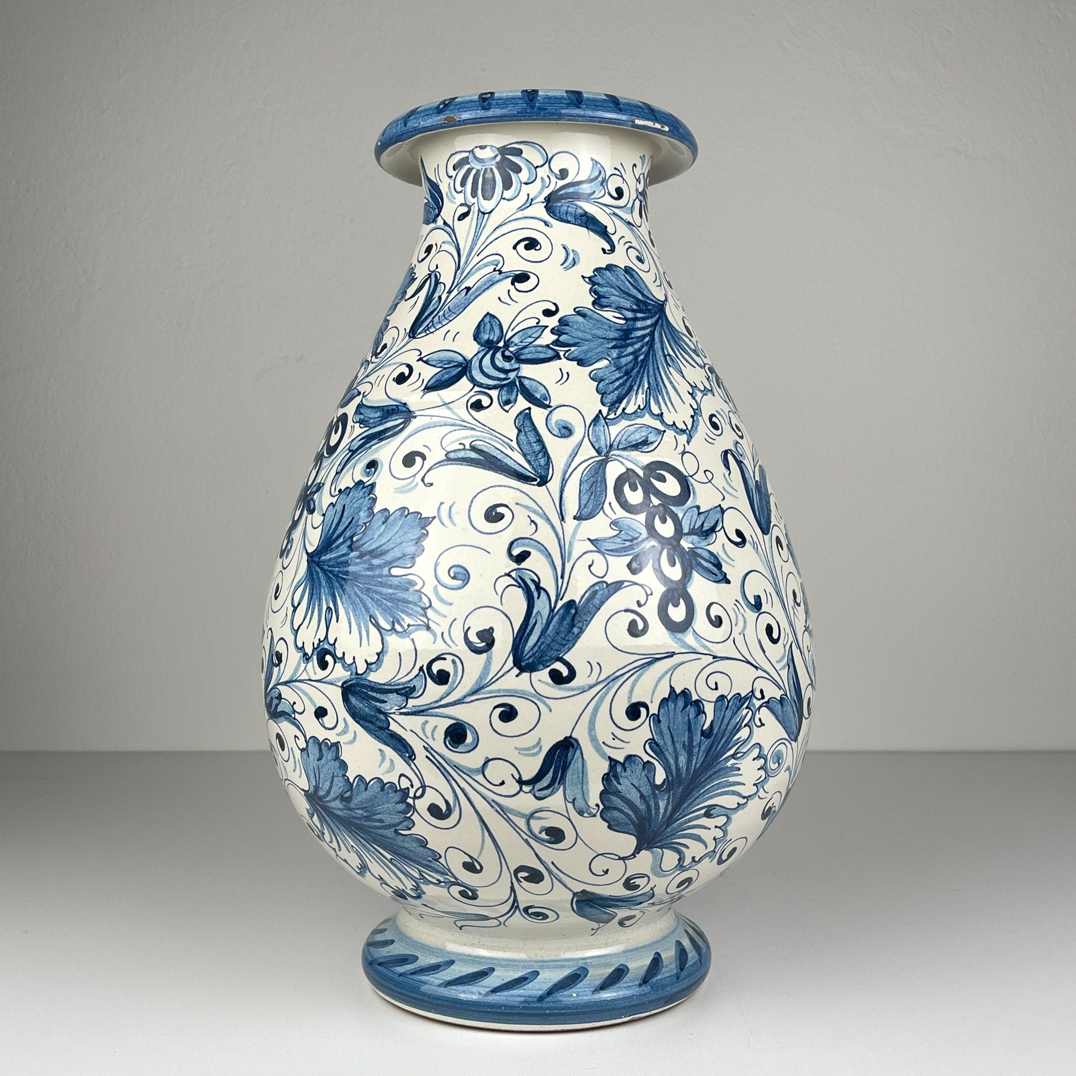 Large blue ceramic vase by IMA from Montelupo Florentino, Italy 1980s