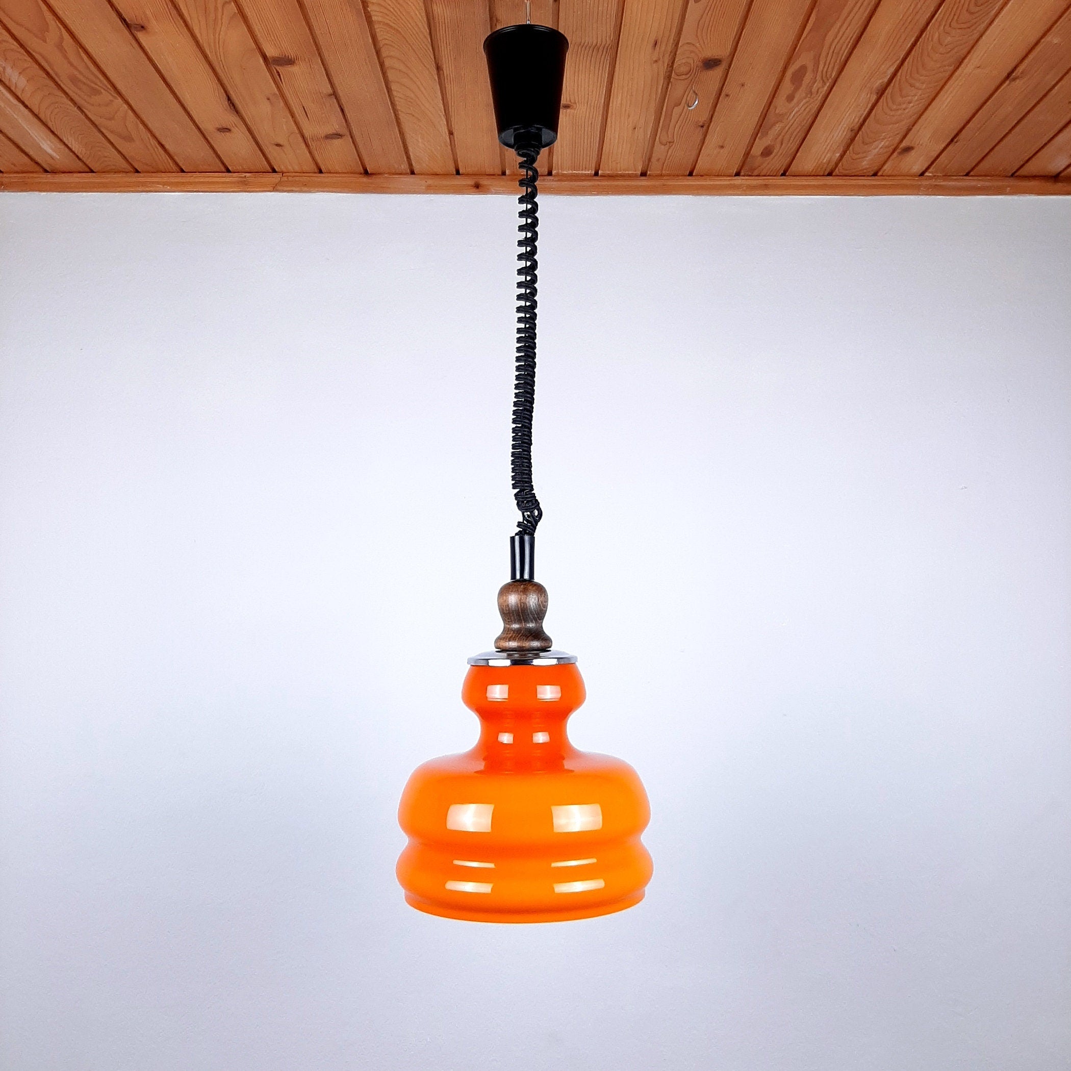 Mid-century orange glass pendant lamp Yugoslavia 1970s Retro lighting Space age