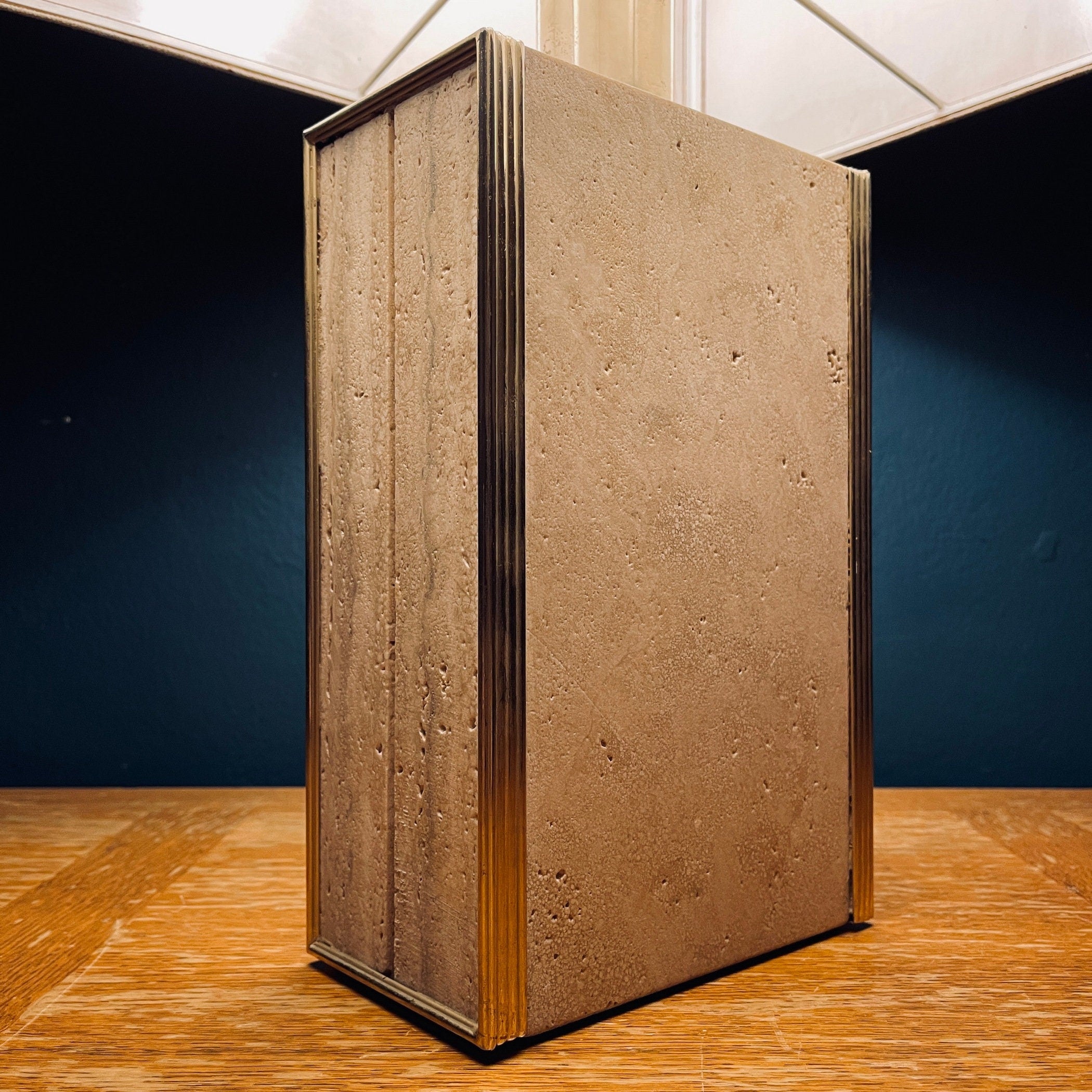 1970s Vintage Italian Travertine Marble Lamp with Brass Edge