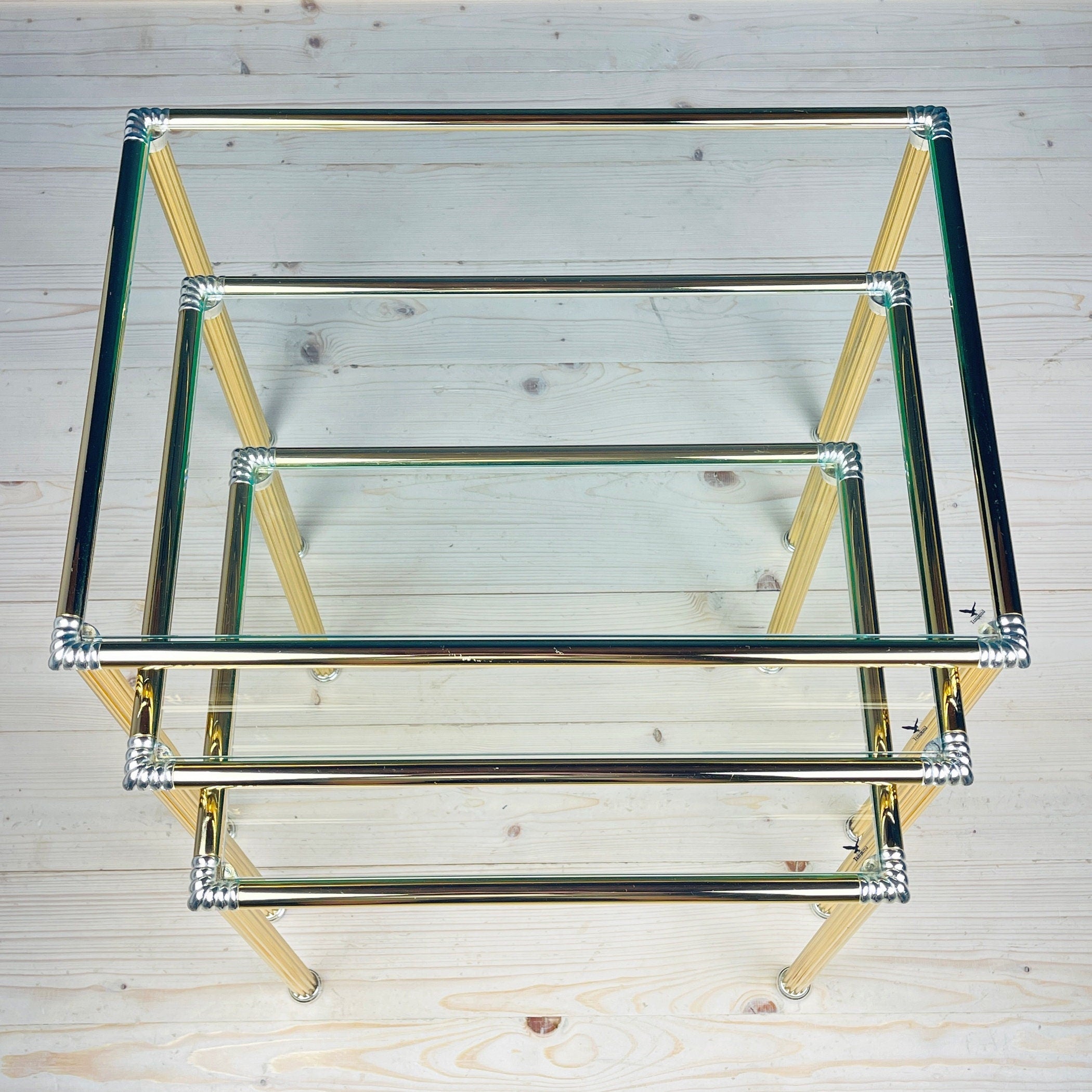 Vintage golden coffee table Italy 1970s Set of 3 Mid-century italian modern furniture