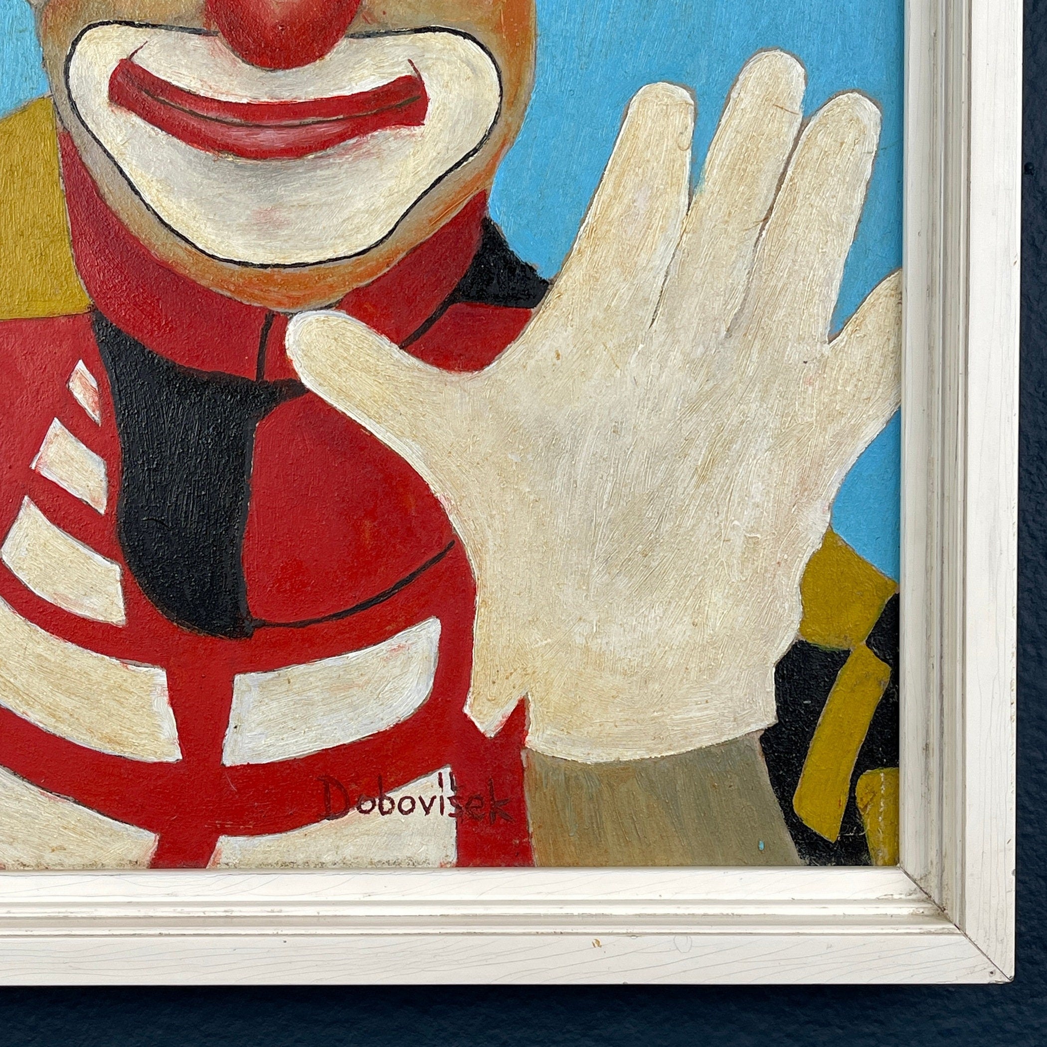 Vintage Naive Art "Sad Clown" Oil Painting by Oto Dobovišek, 1980s Yugoslavia