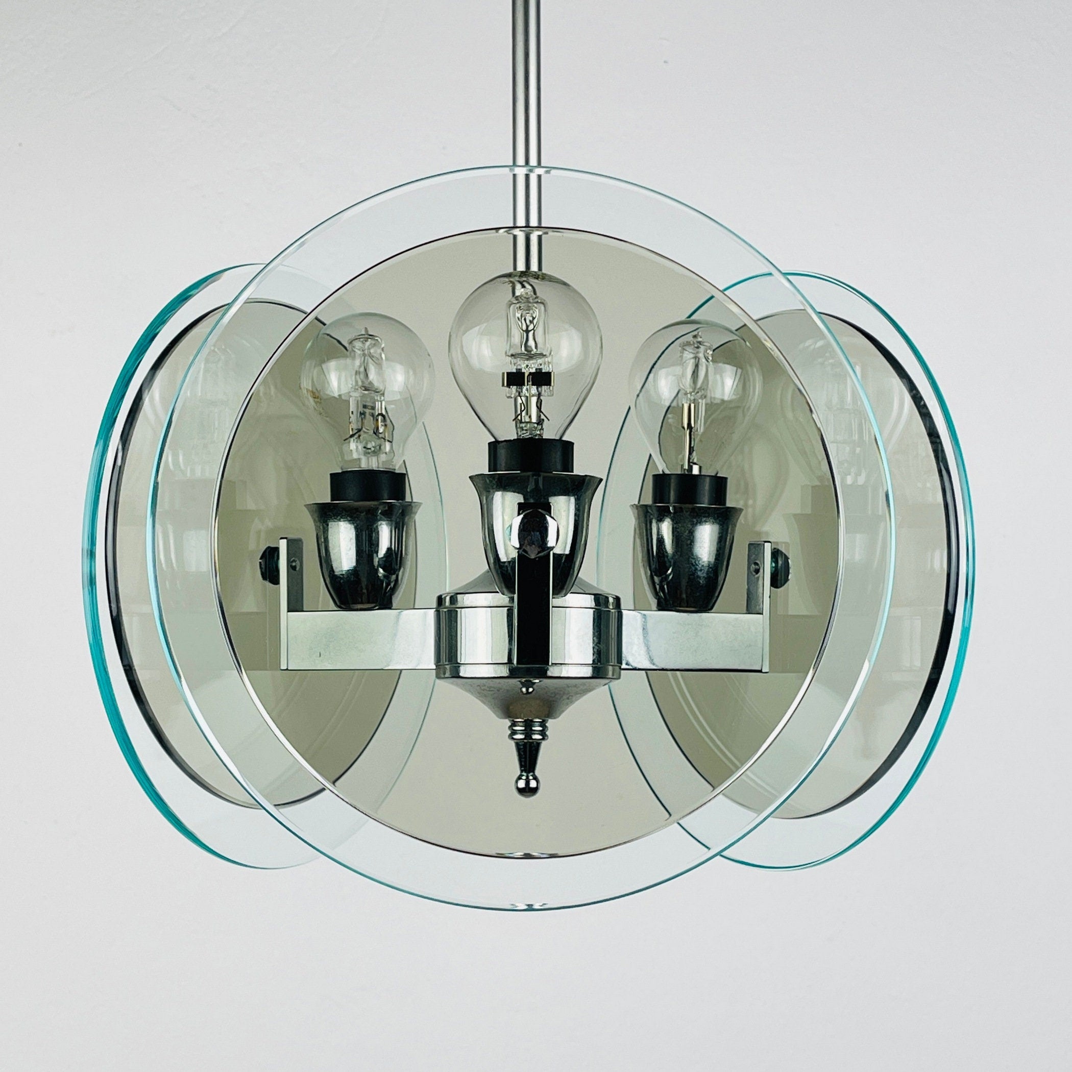 Vintage Fontana Arte Art Glass Chandelier - Italian MCM Design