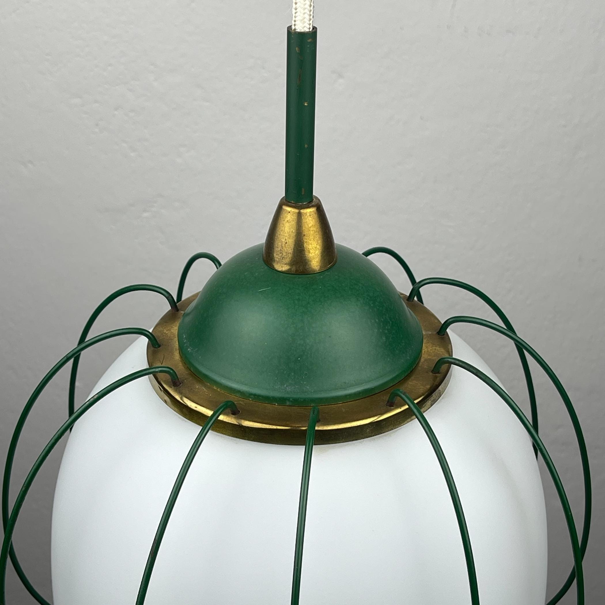 Chandelier by Angelo Lelii for Arredoluce, Italy 1958, Opaline glass and brass