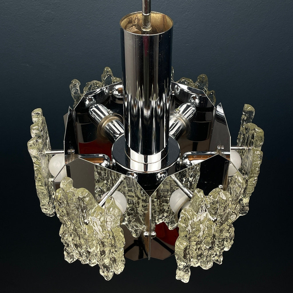 Mid-century ice Murano glass chandelier Italy 1970s Space age Sputnik atomic design