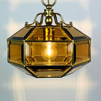 Vintage diamond pendant lamp Italy 1960s Gold brass hex crystal lamp