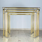Vintage golden coffee table Italy 1970s Set of 3 Mid-century italian modern furniture