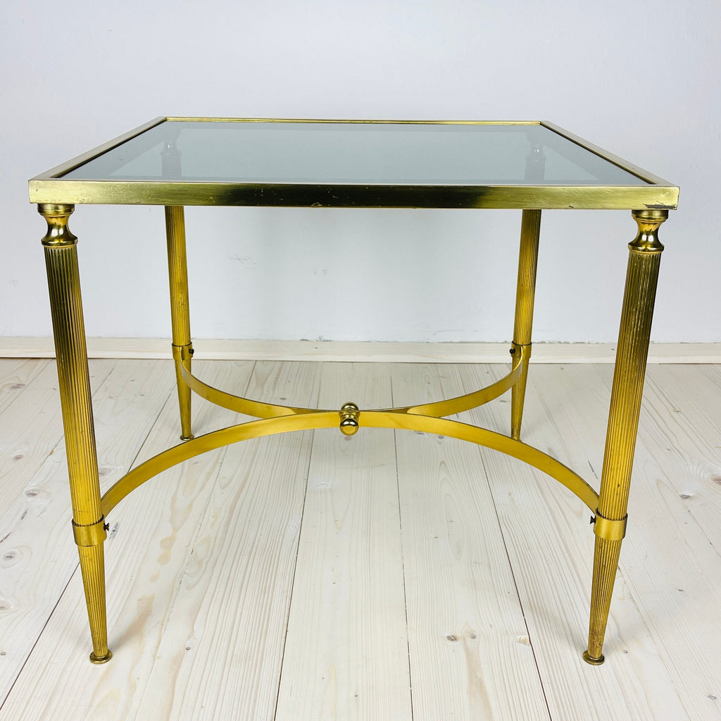 Vintage Smoked Glass & Brass Side Table: Italian Art Deco 1970s