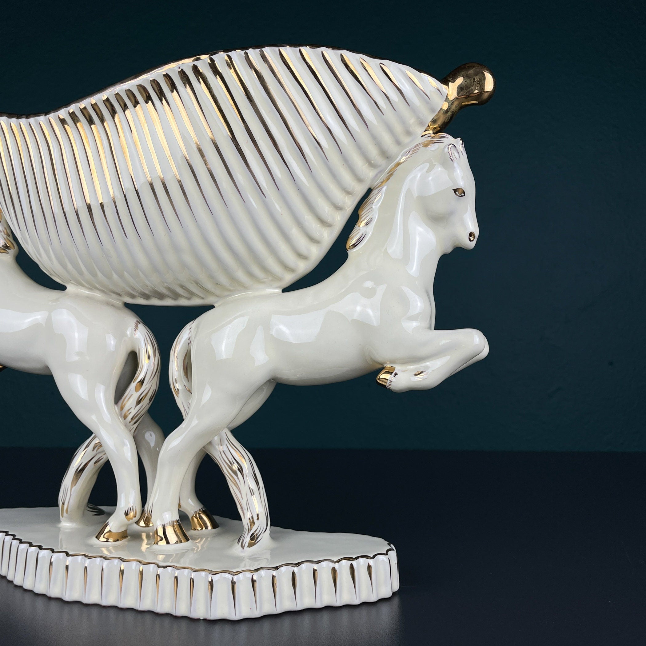 Antique ceramic vase Horses by Egisto Fantechi Maioliche Ceramic, Sesto Fiorentino, Italy, 1940s