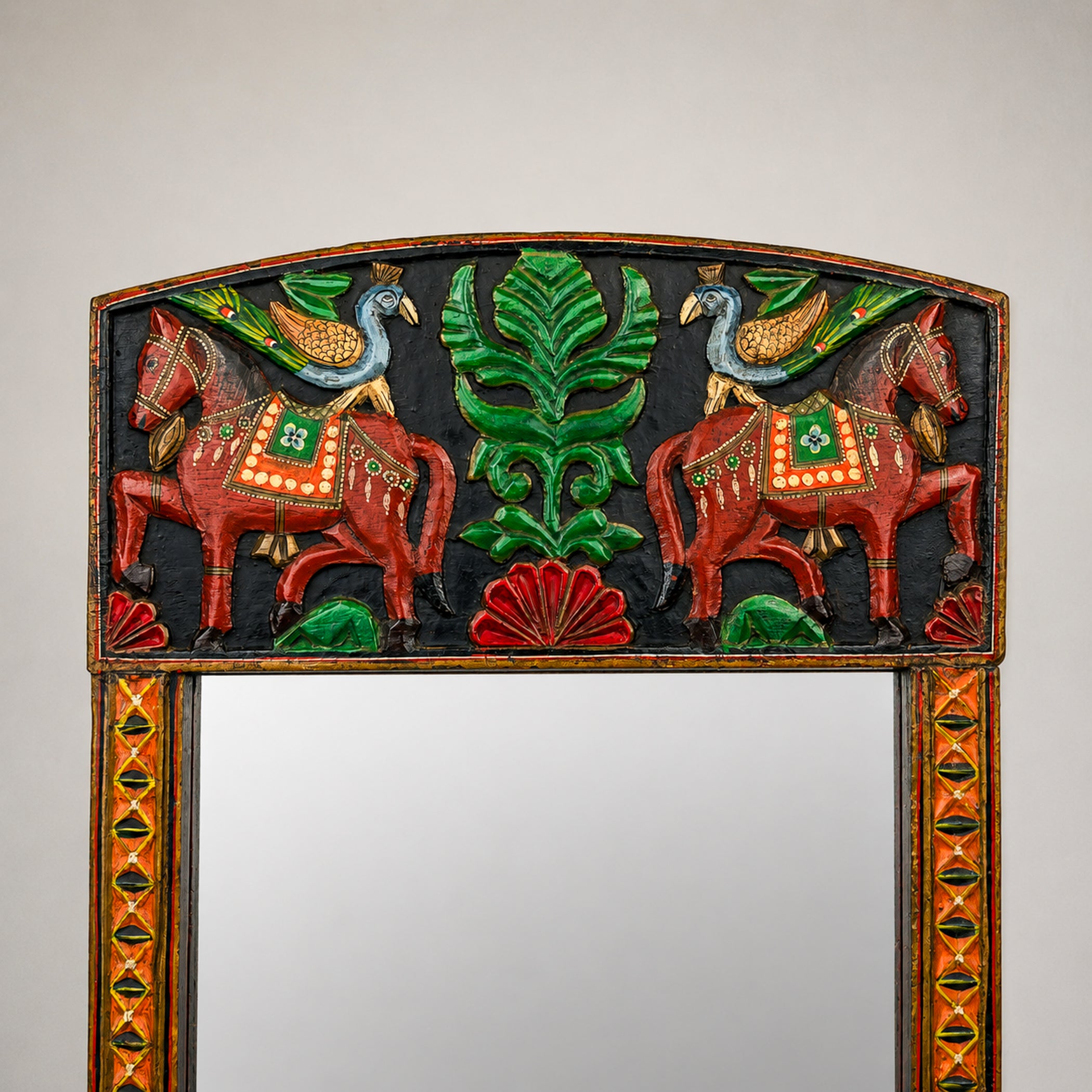 Vintage wooden wall mirror, India mid-20th century