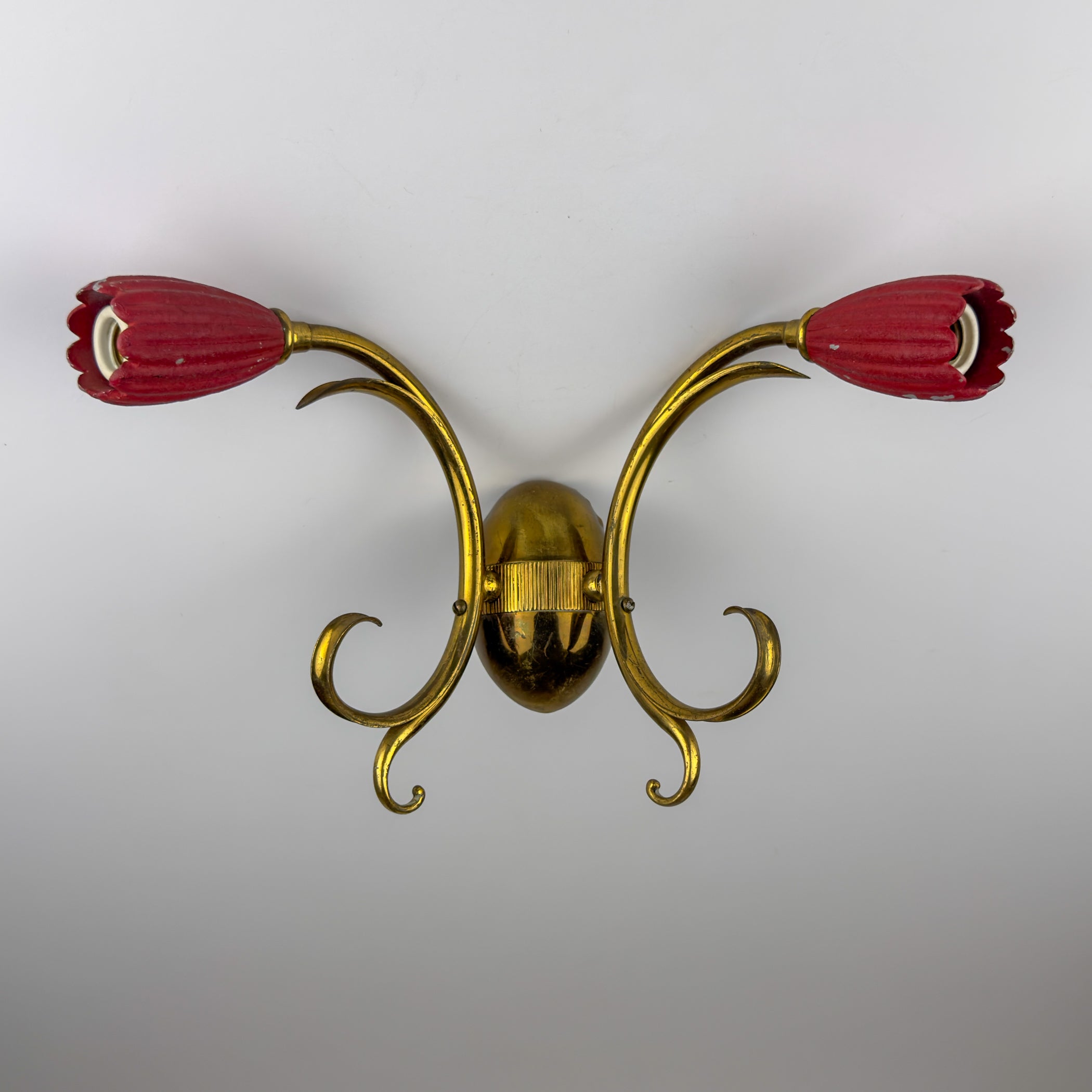 Vintage Red Brass Wall Sconces - Italian Home Decor - Italy,1950s, Set of 2