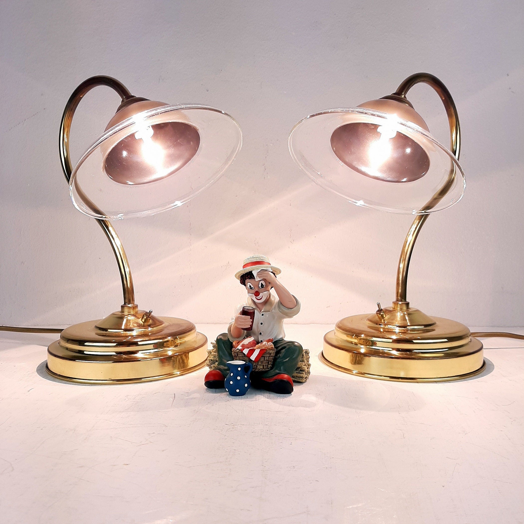 Vintage Gold Bedside Lamps: Italian Retro Mid-Century Lighting Pair
