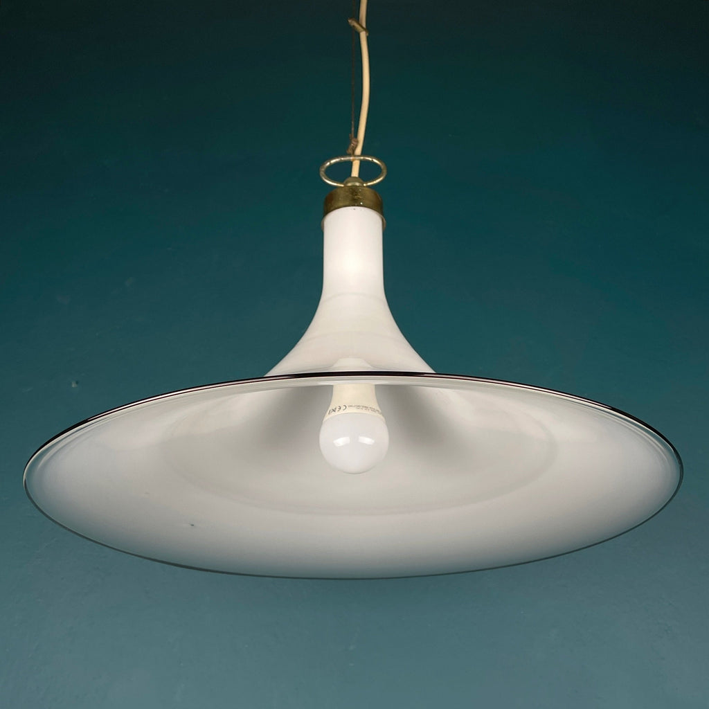 Vintage white Murano glass pendant lamp Italy 1970s Mid-century Lighting Vintage chandelier