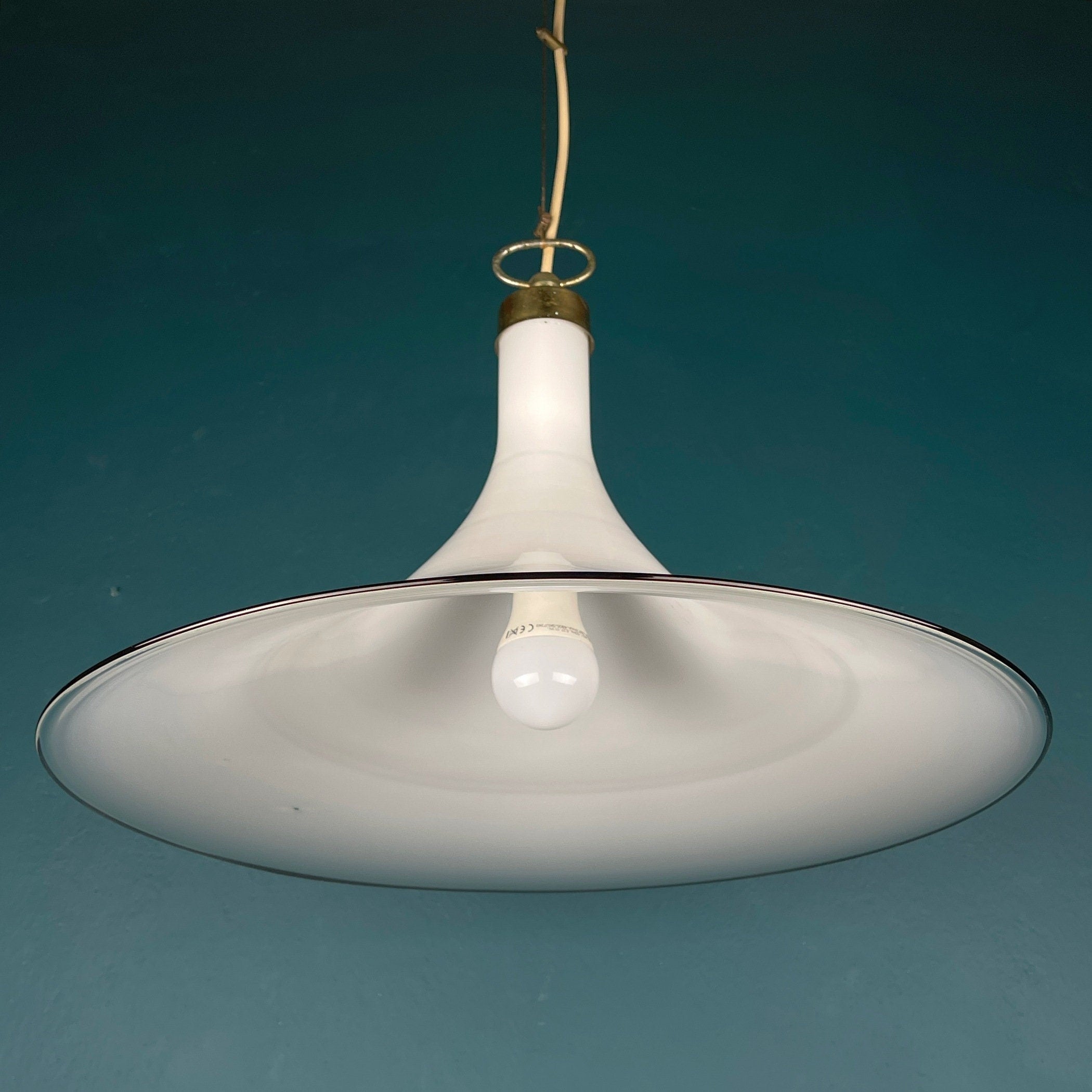 Vintage white Murano glass pendant lamp Italy 1970s Mid-century Lighting Vintage chandelier