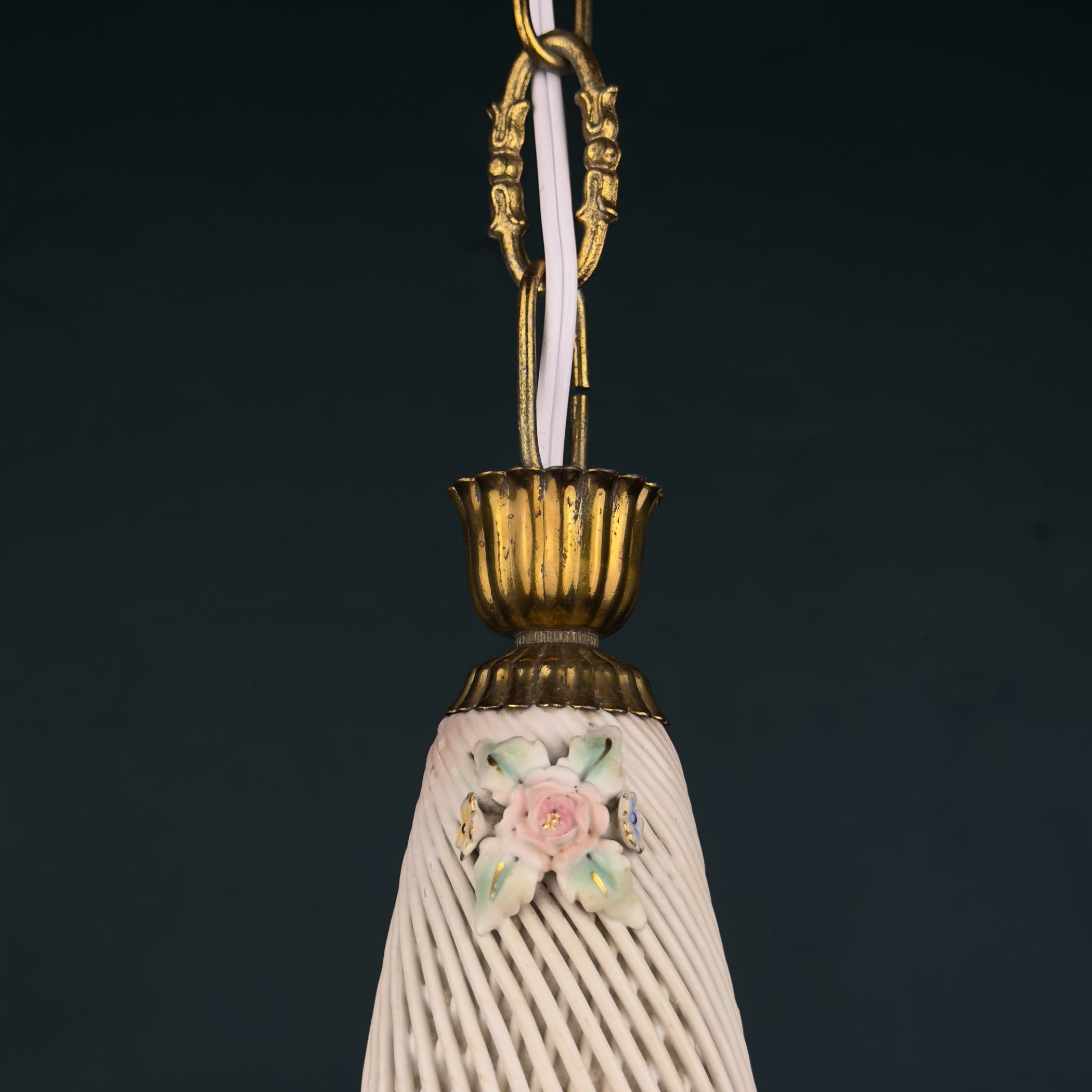 Vintage Art Nouveau Capodimonte Chandelier: Floral Porcelain Lamp, 1930s