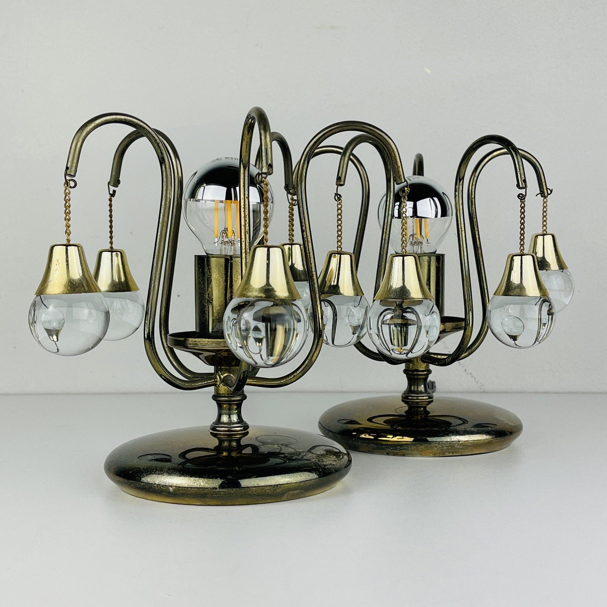 Pair of vintage glass ball table lamps italy 1960s Mid-century italian lighting