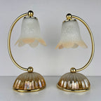 Pair of vintage night table lamp Italy 1970s Retro table lamps white and brass