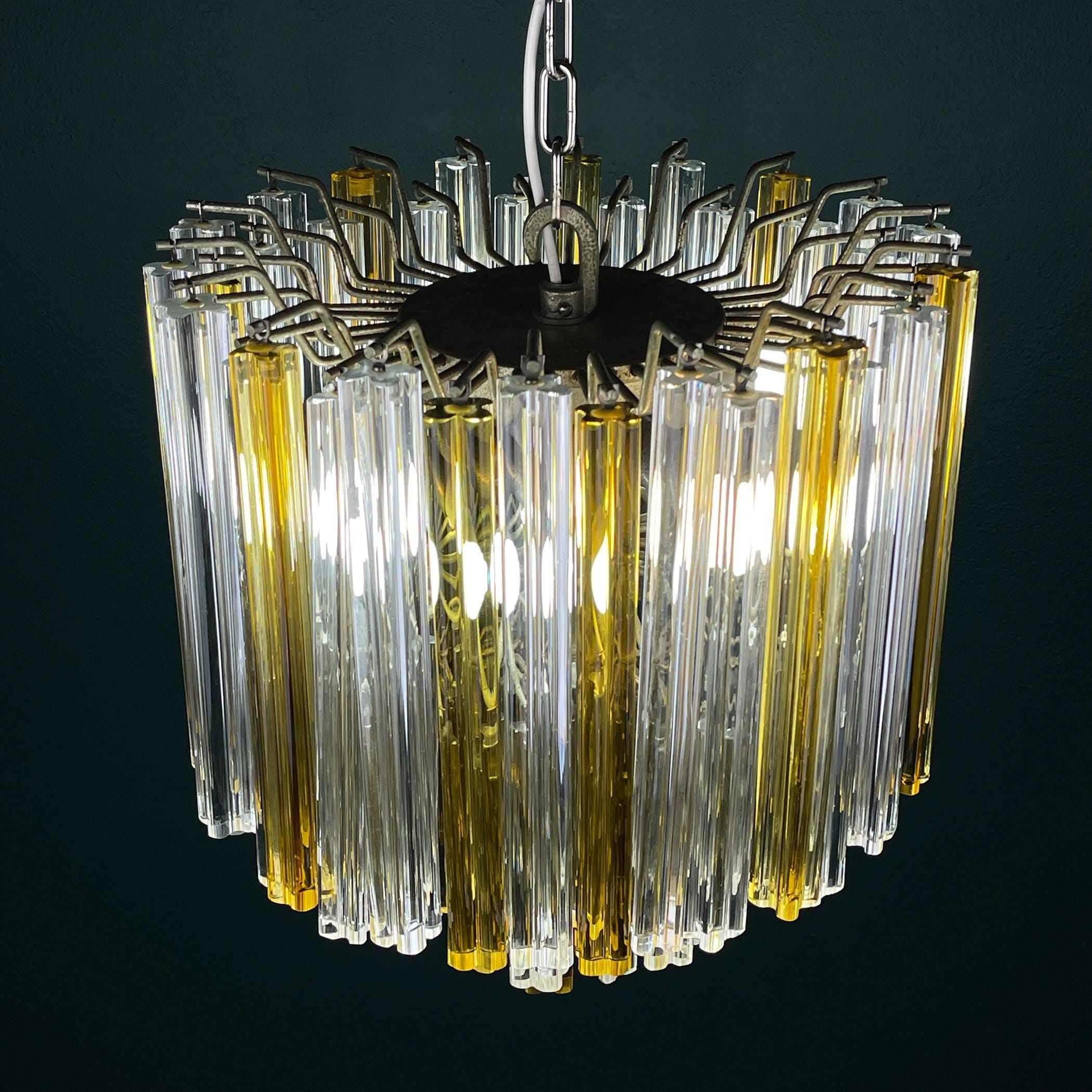 Original cascade Murano glass Crystal Prism Chandelier from Venini, Italy 1970s
