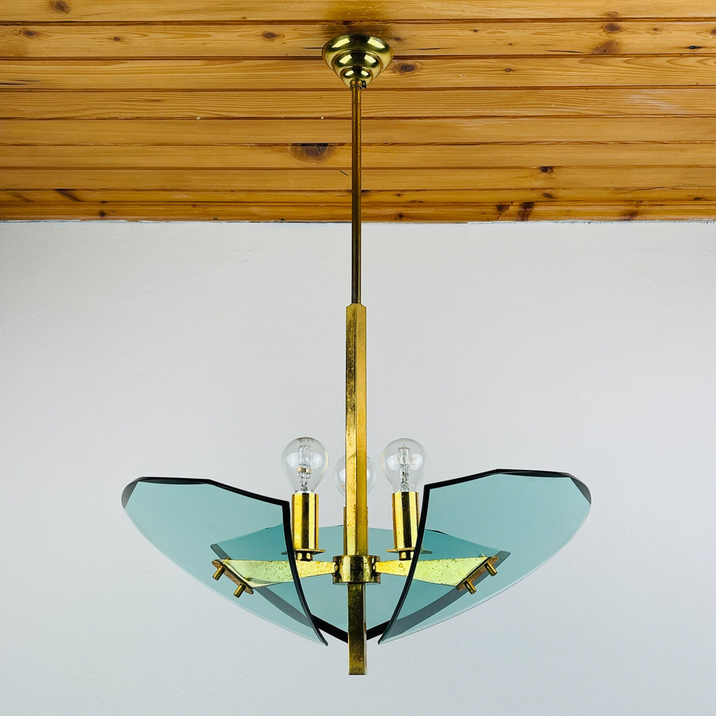 Vintage art glass pendant lamp by Fontana Arte, Italy 1950s, Art deco, MCM