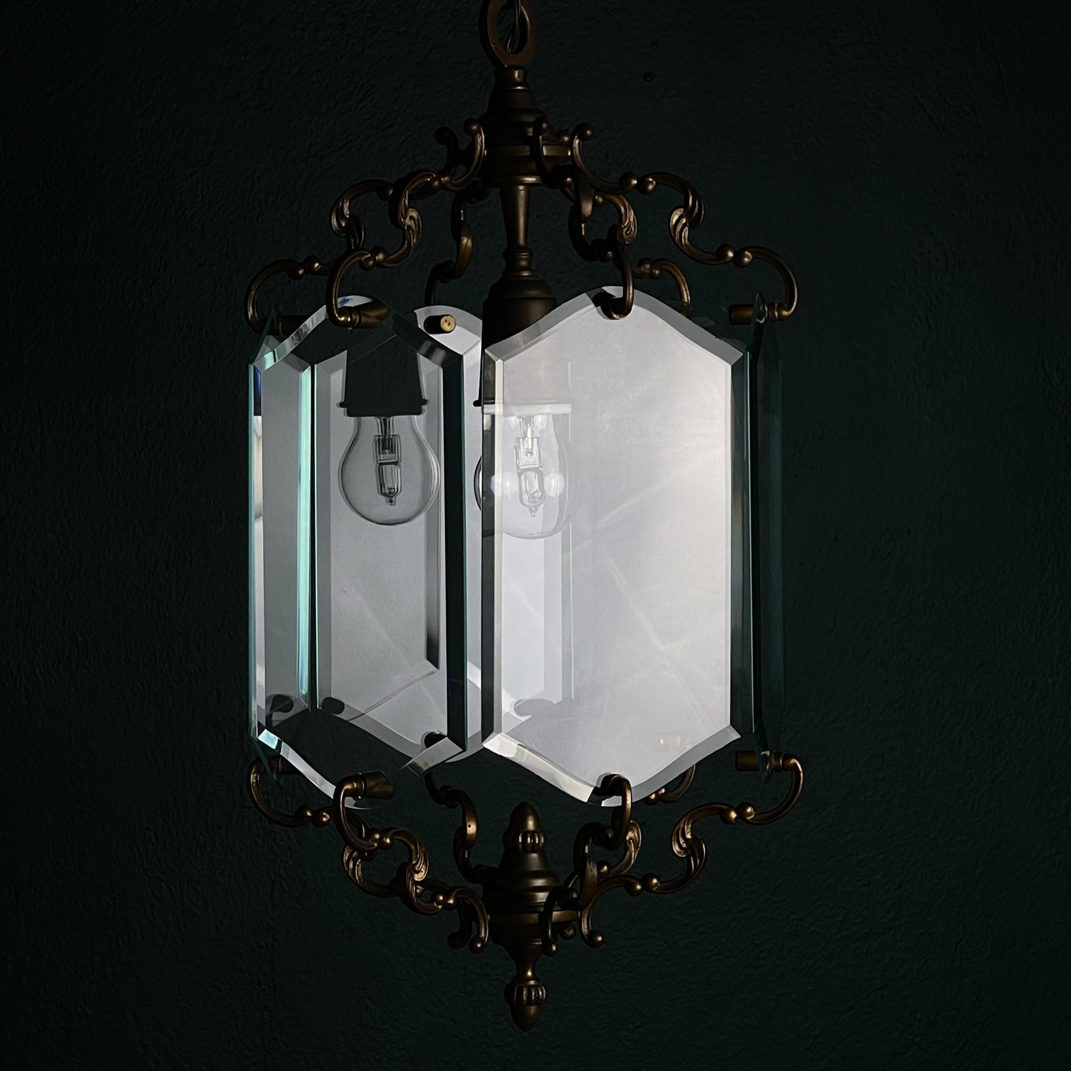 Vintage bronze pendant lamp, in style of Pietro Chiesa For Fontana Arte, Italy, 1950s