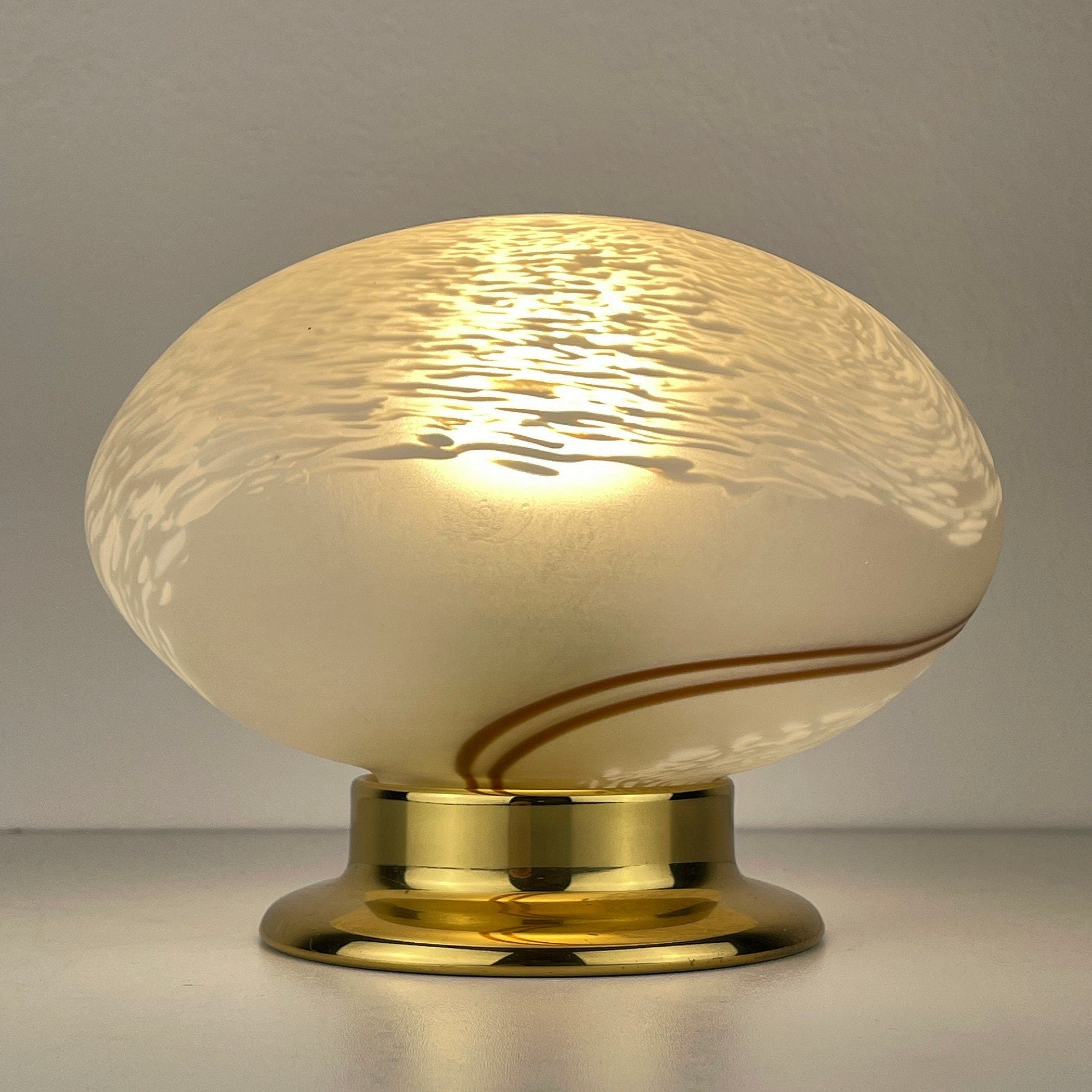 Vintage Murano Glass Night Lamp: Swirl Sphere Table Lamp, Italy 1980s