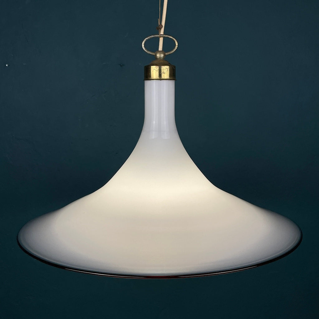 Vintage white Murano glass pendant lamp Italy 1970s Mid-century Lighting Vintage chandelier
