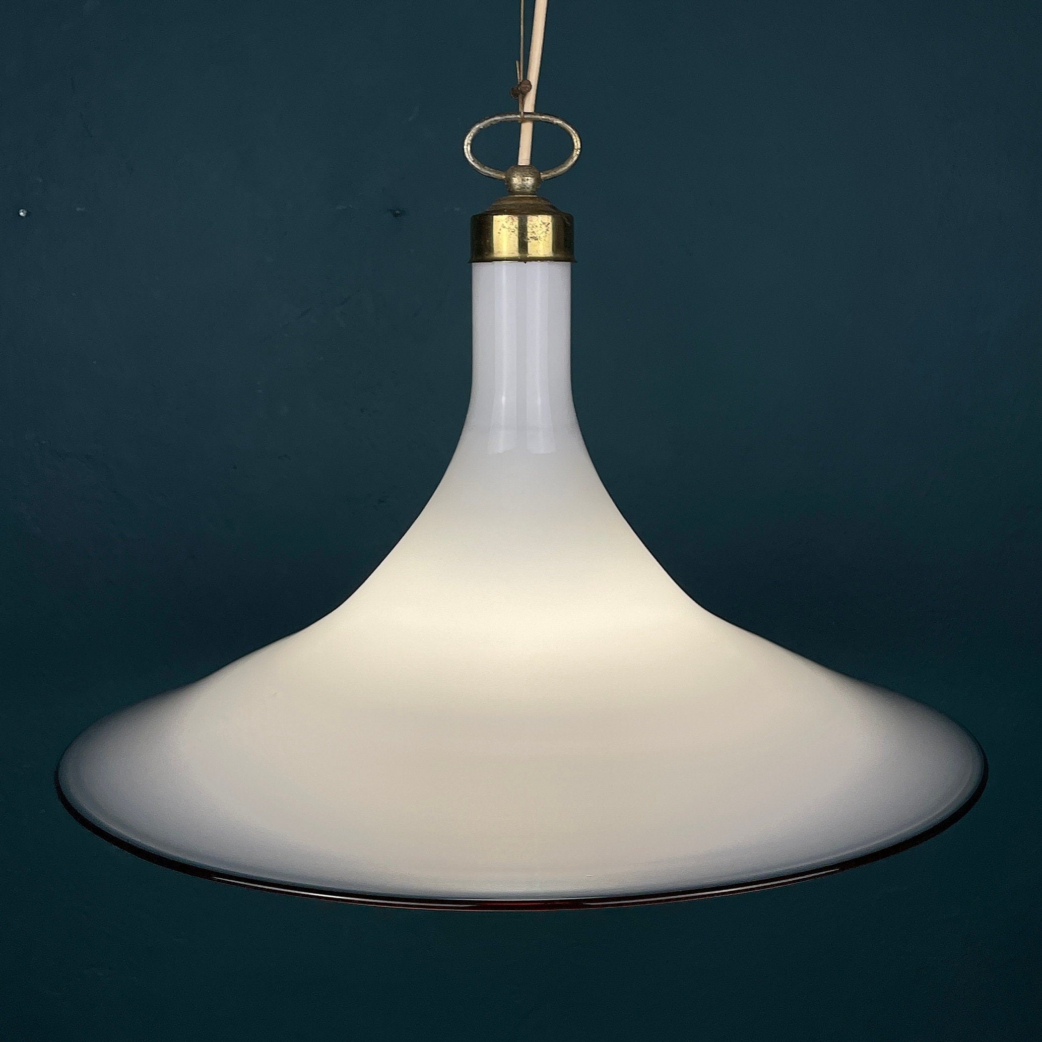 Vintage white Murano glass pendant lamp Italy 1970s Mid-century Lighting Vintage chandelier