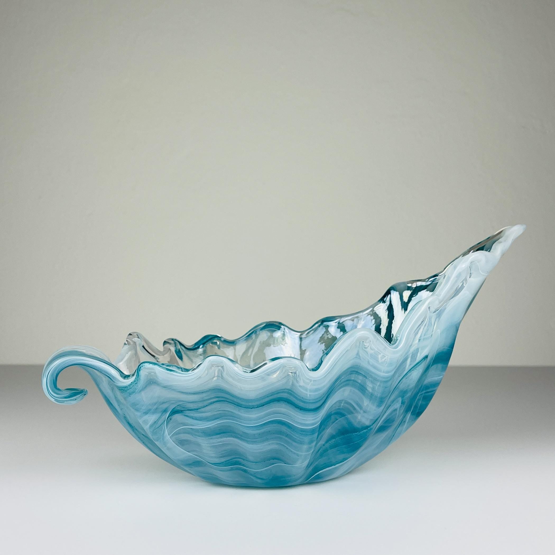 Vintage blue art glass vase, Italy 1990s, mid-century home decor