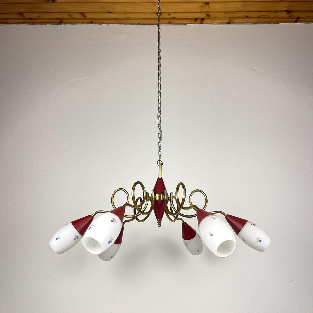 Vintage brass and murano glass chandelier by Stilnovo, Italy, 1960s, Italian Classic Design